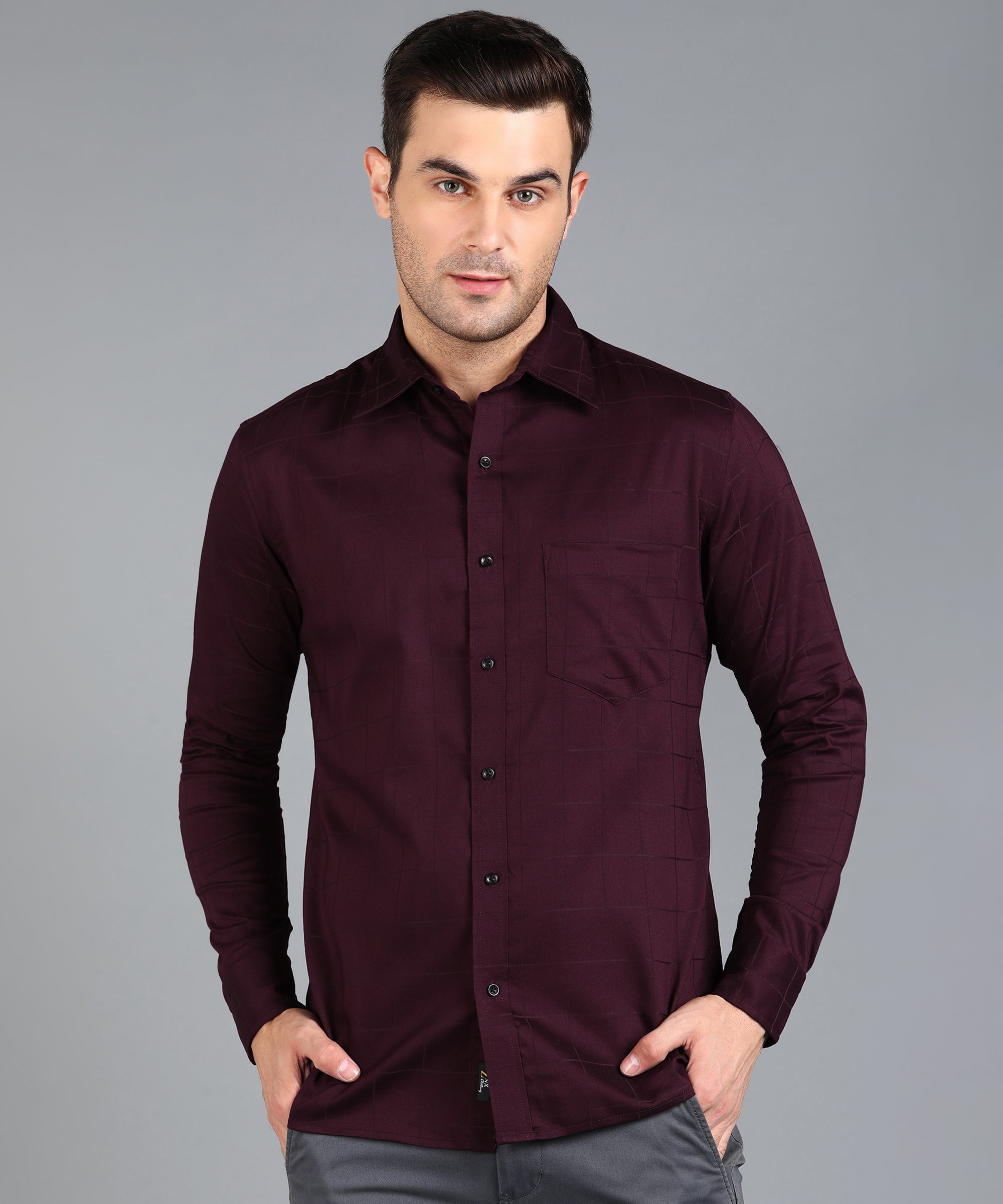 Maroon Checked Slim Fit Shirt
