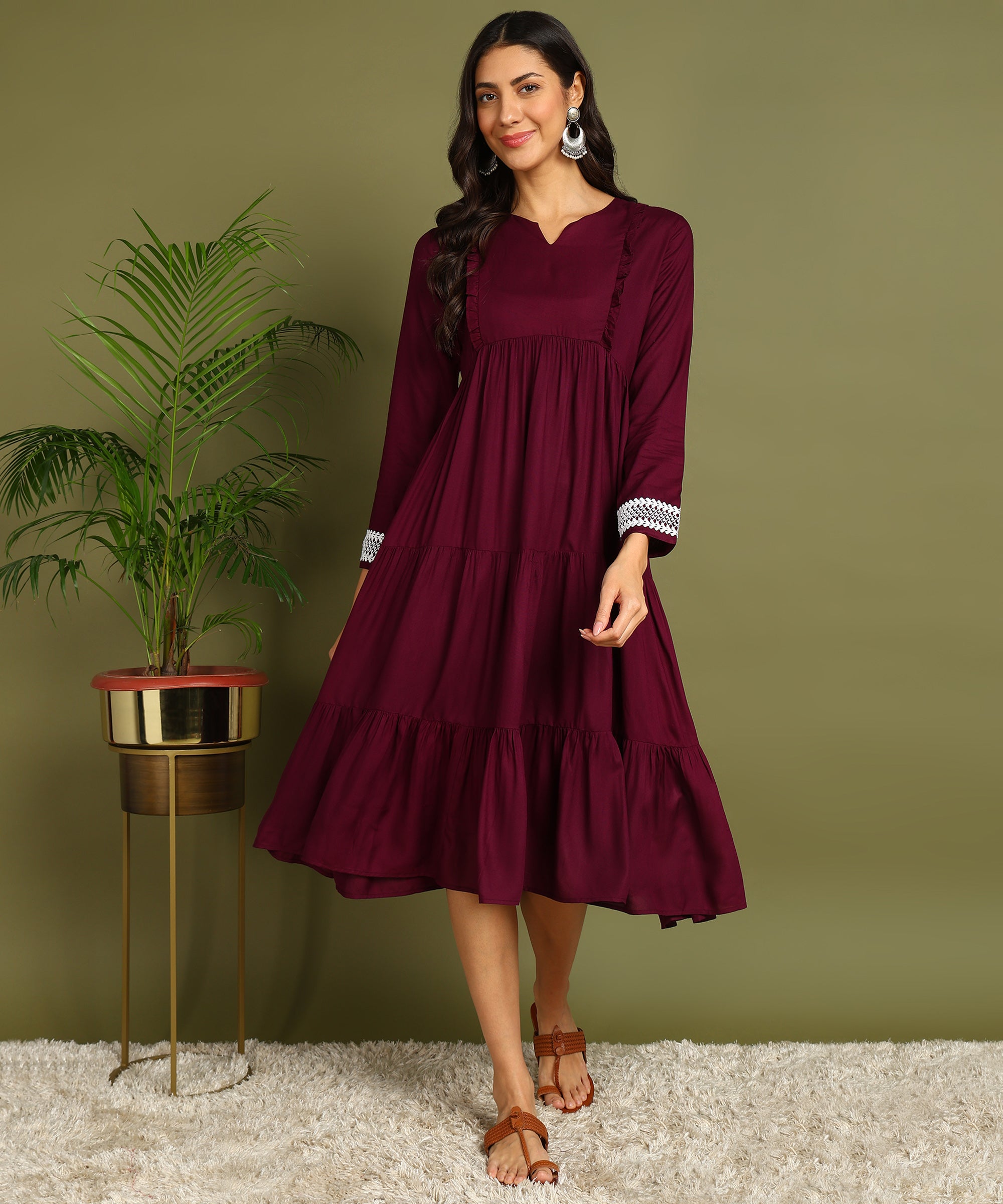 Purple Maternity Wear Midi Dress