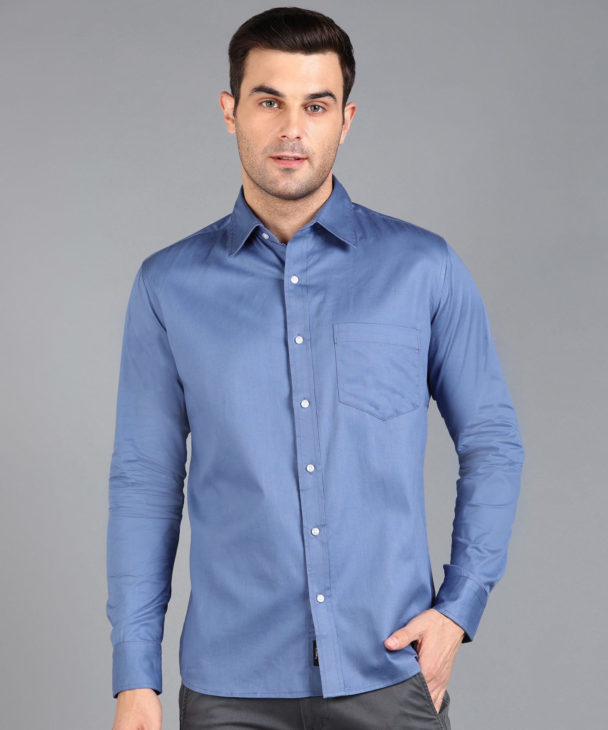 Solid Blue Slim Fit Shirt
