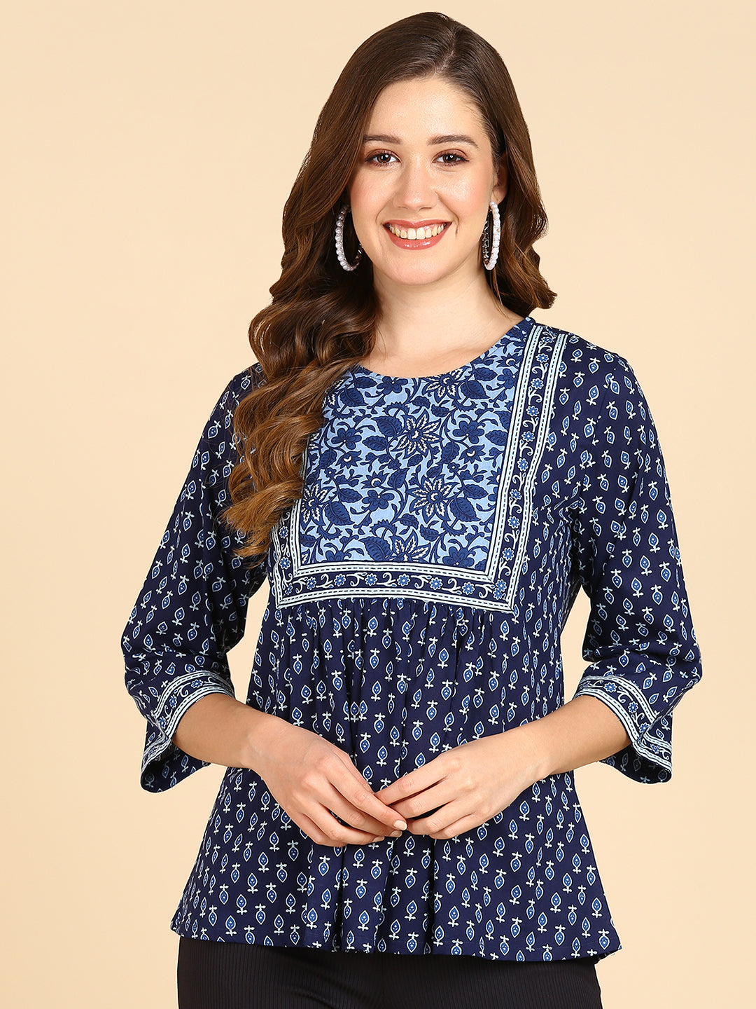 Indigo Blue Floral Printed Top