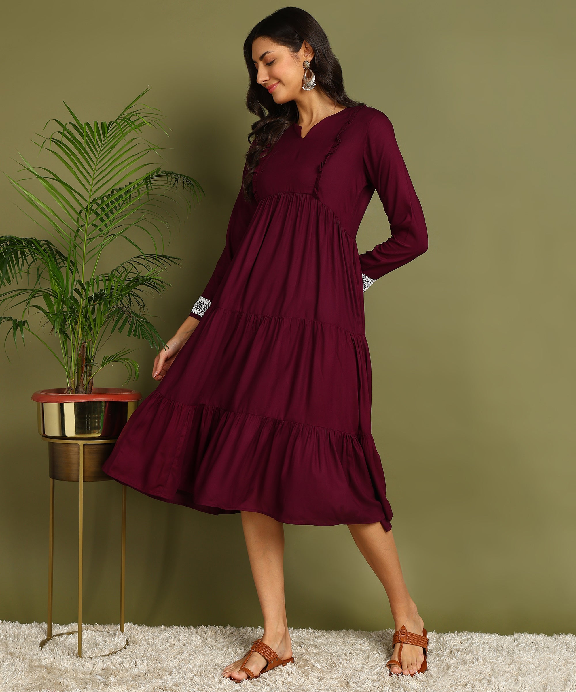 Purple Maternity Wear Midi Dress