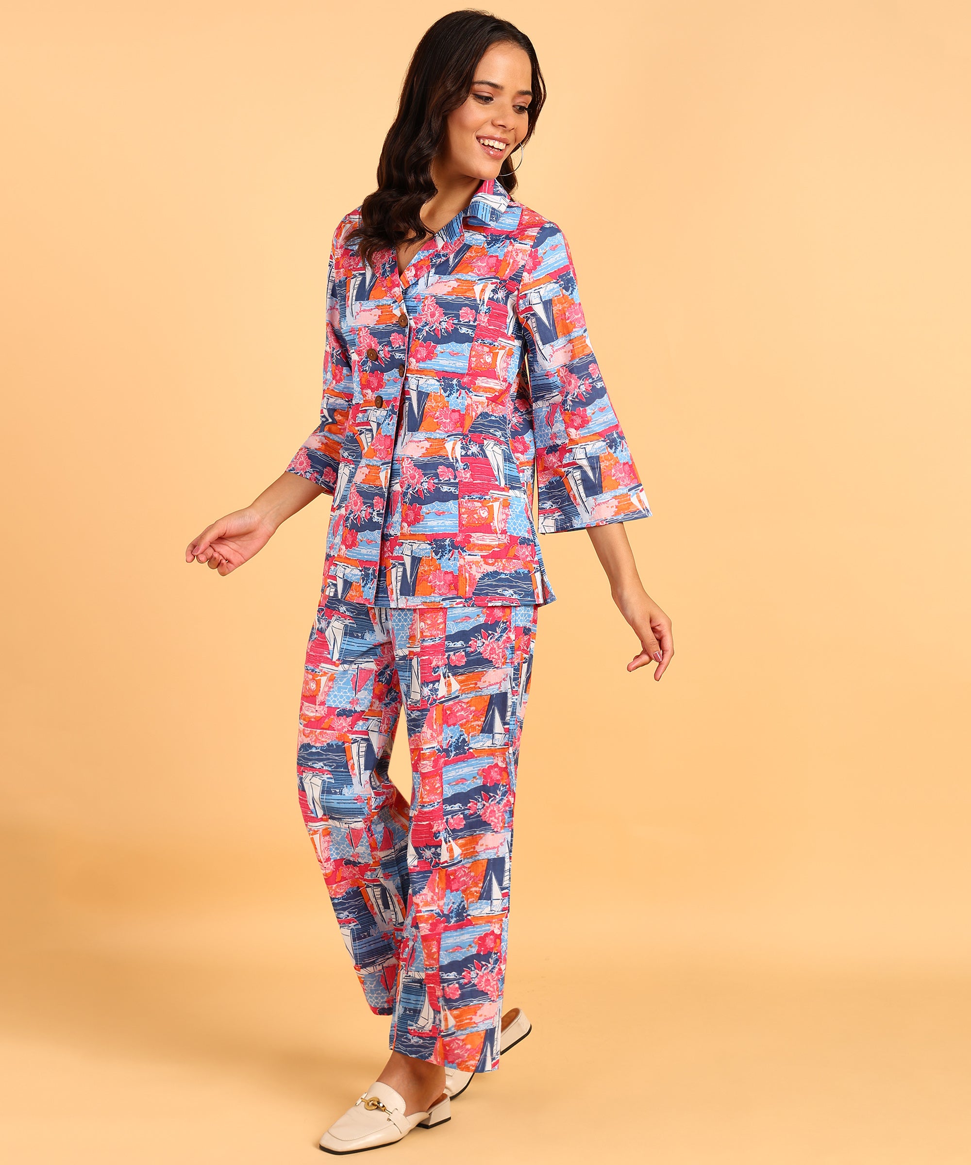 Multicolored Printed Shirt & Pant Set