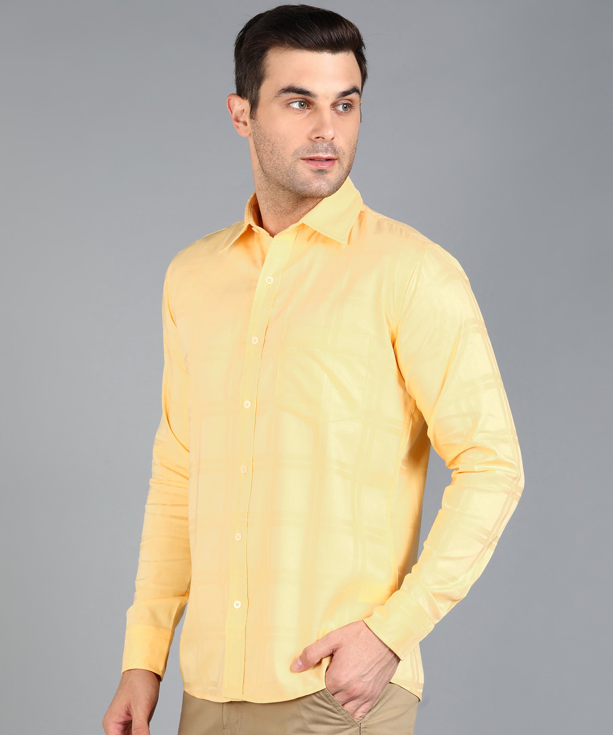 Self Design Yellow Slim Fit Shirt