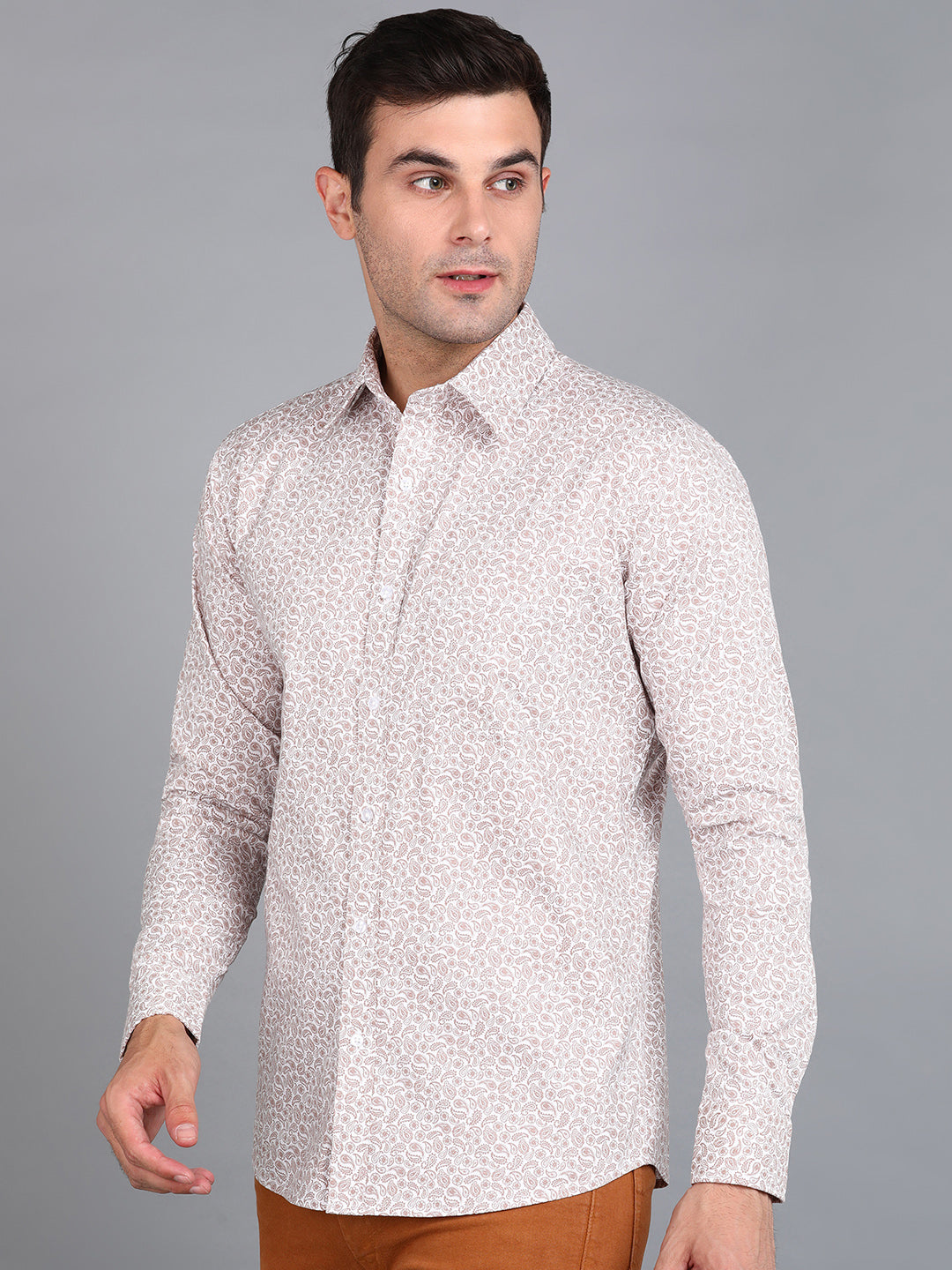 Brown Indian Print Printed Slim Fit Shirt