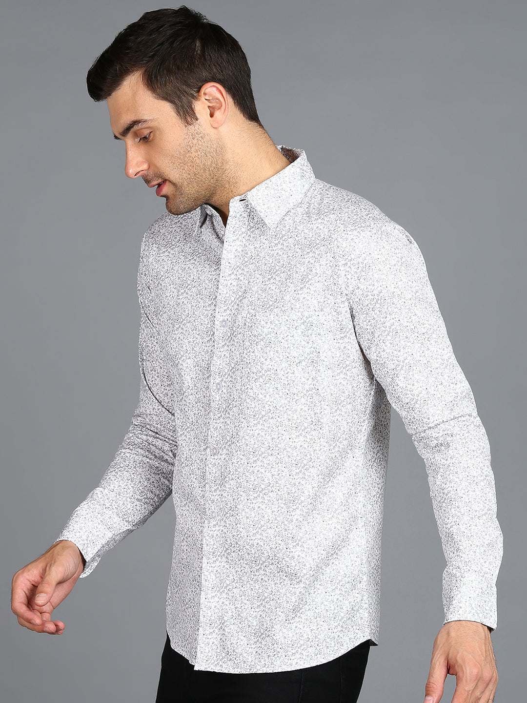Grey Floral Printed Off White Slim Fit Shirt