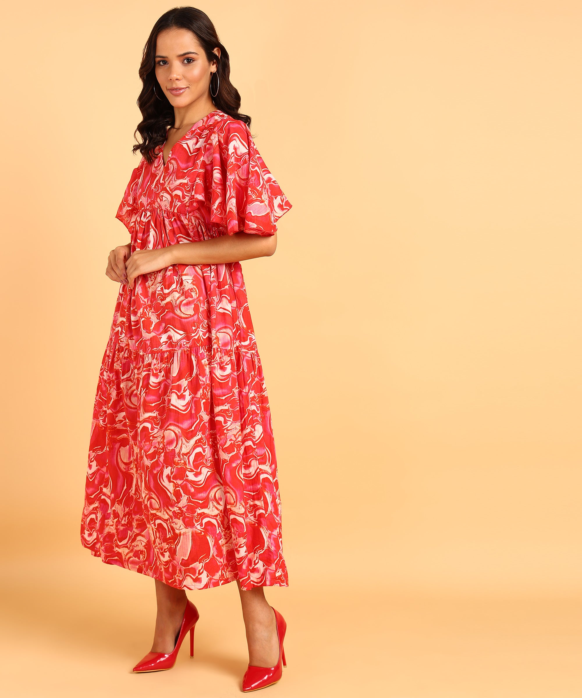 Red Colored Printed Maternity Wear Maxi Dress