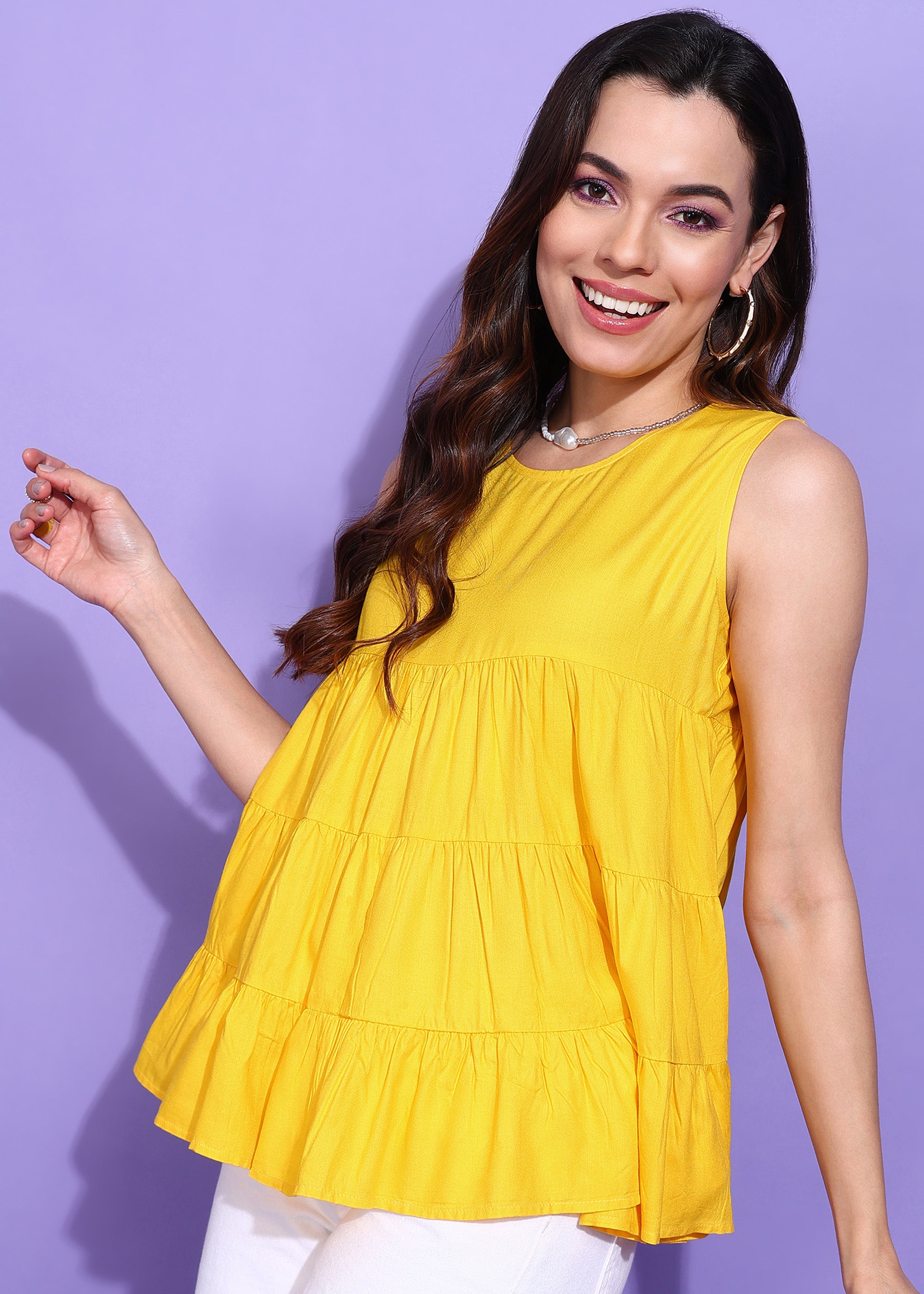 Sleeveless Sunshine Yellow Tiered Top