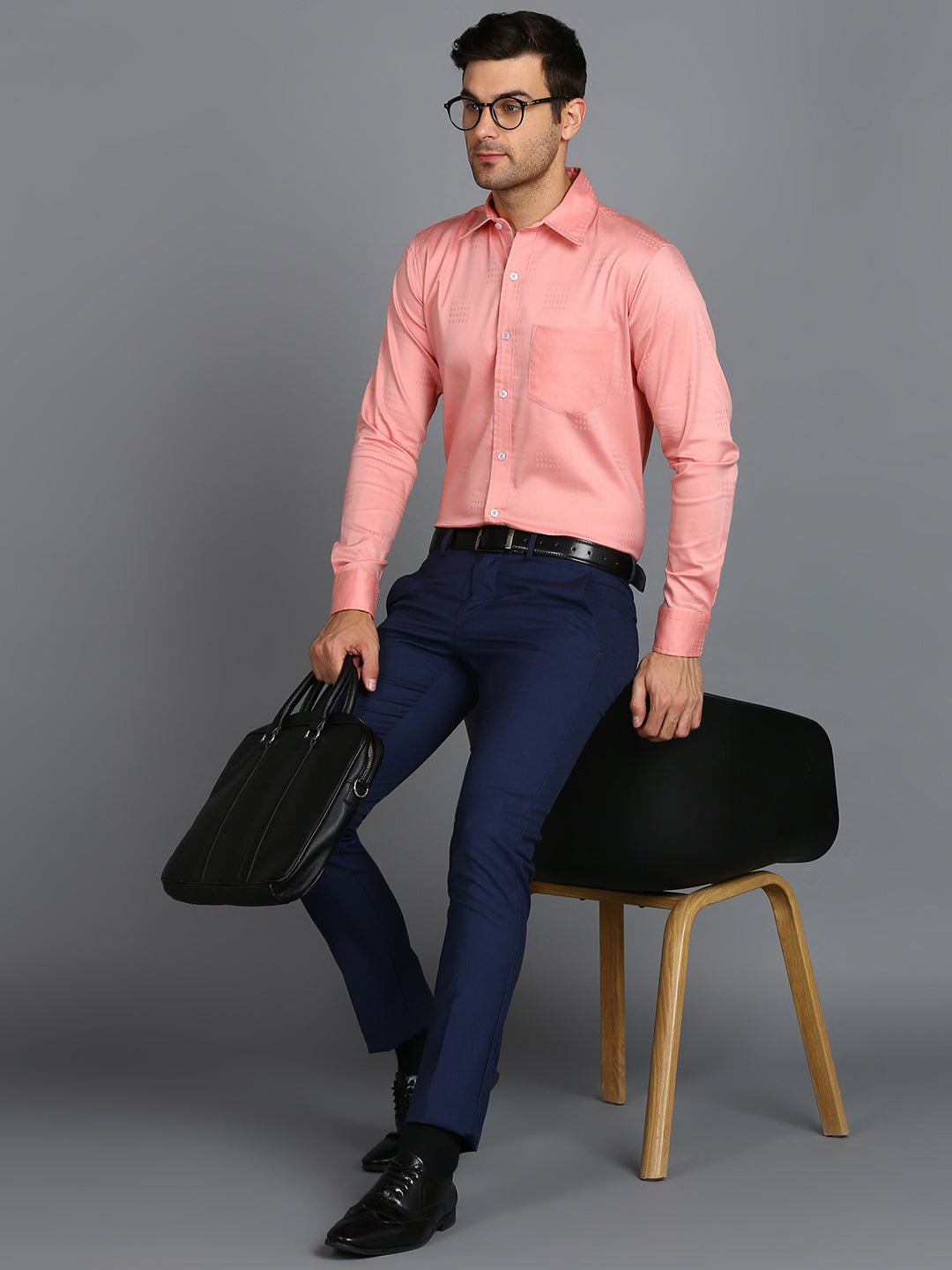 Self Checked Dark Peach Slim Fit Shirt