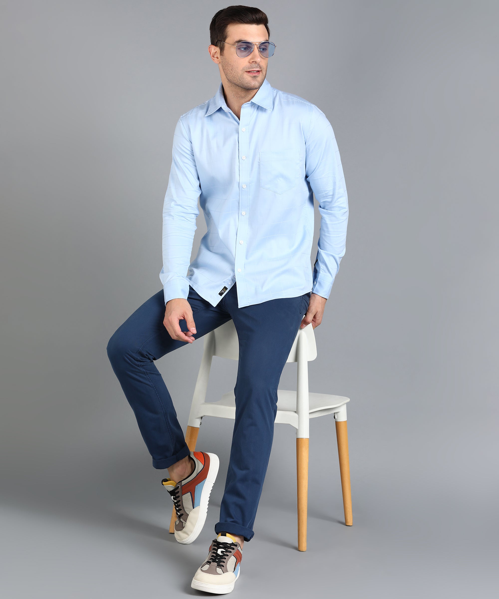 Sky Blue Checked Slim Fit Shirt