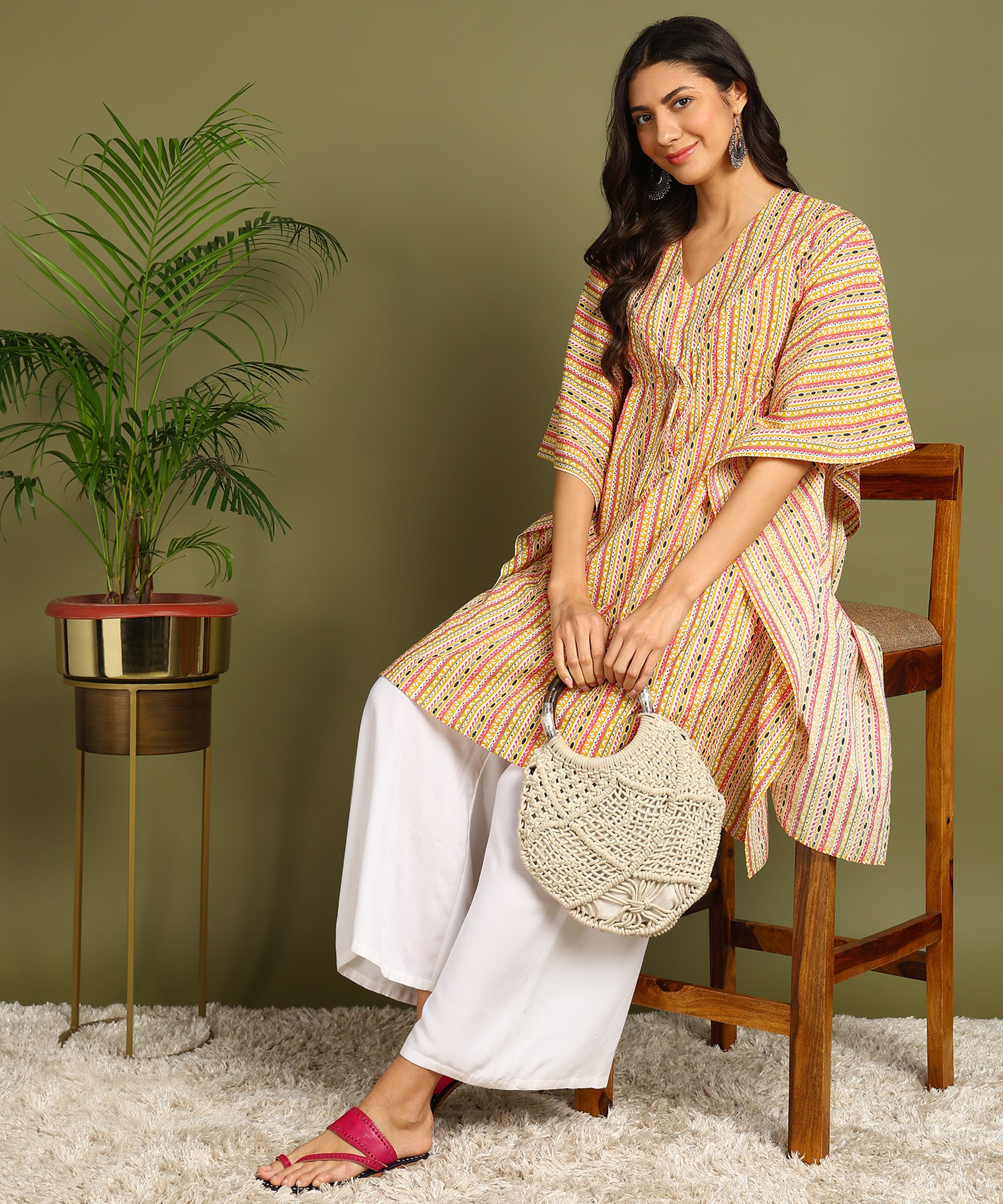 Yellow Printed Maternity Wear Kaftan