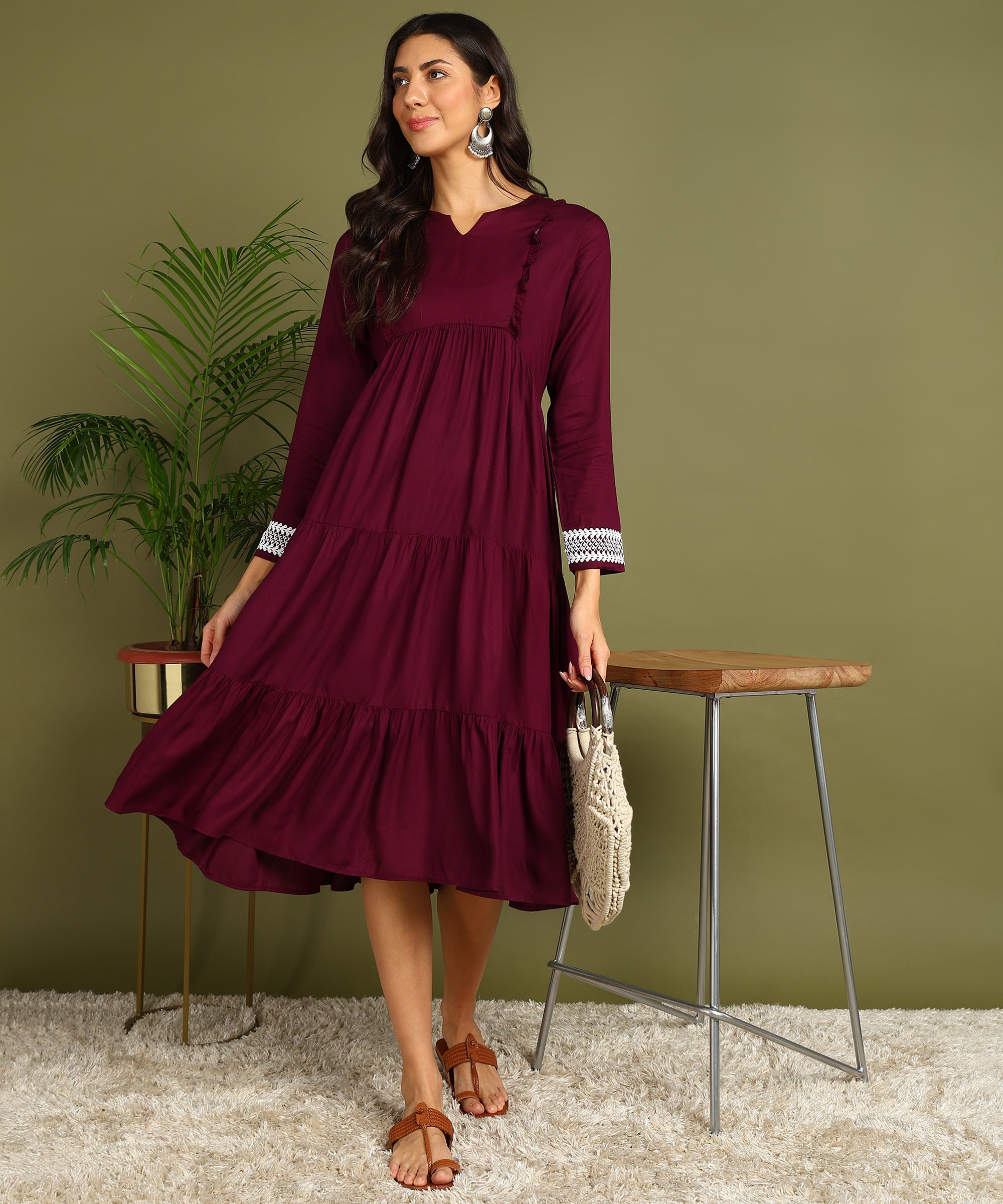 Purple Maternity Wear Midi Dress