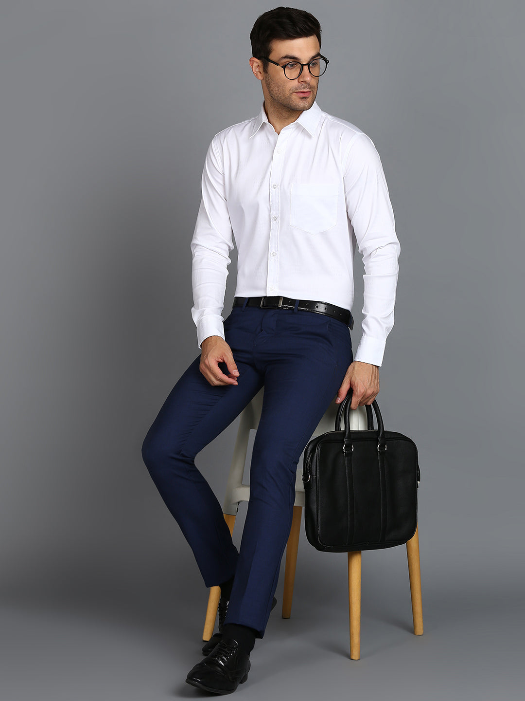 Self Checked Dark White Slim Fit Shirt