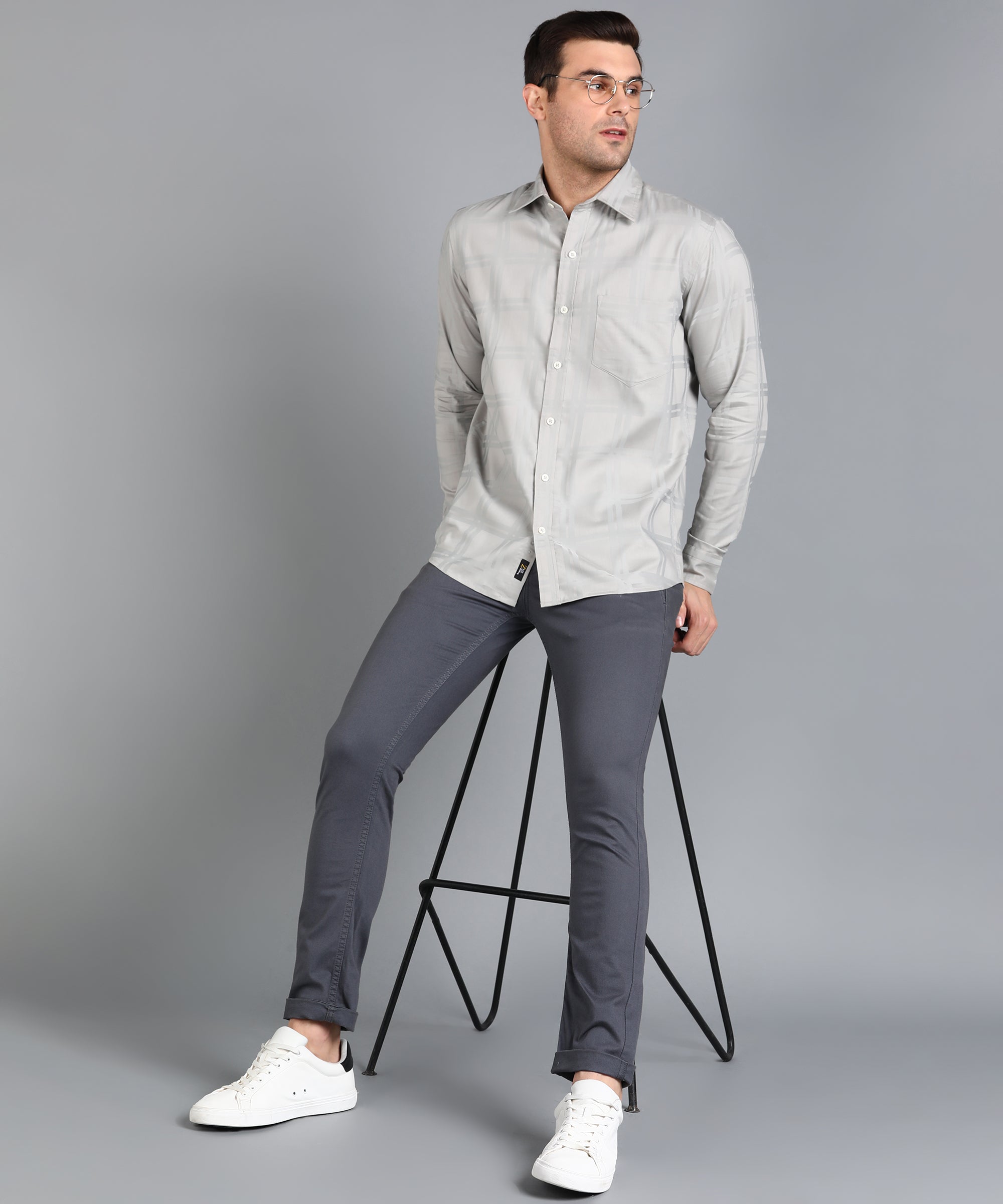 Self Design Grey Slim Fit Shirt