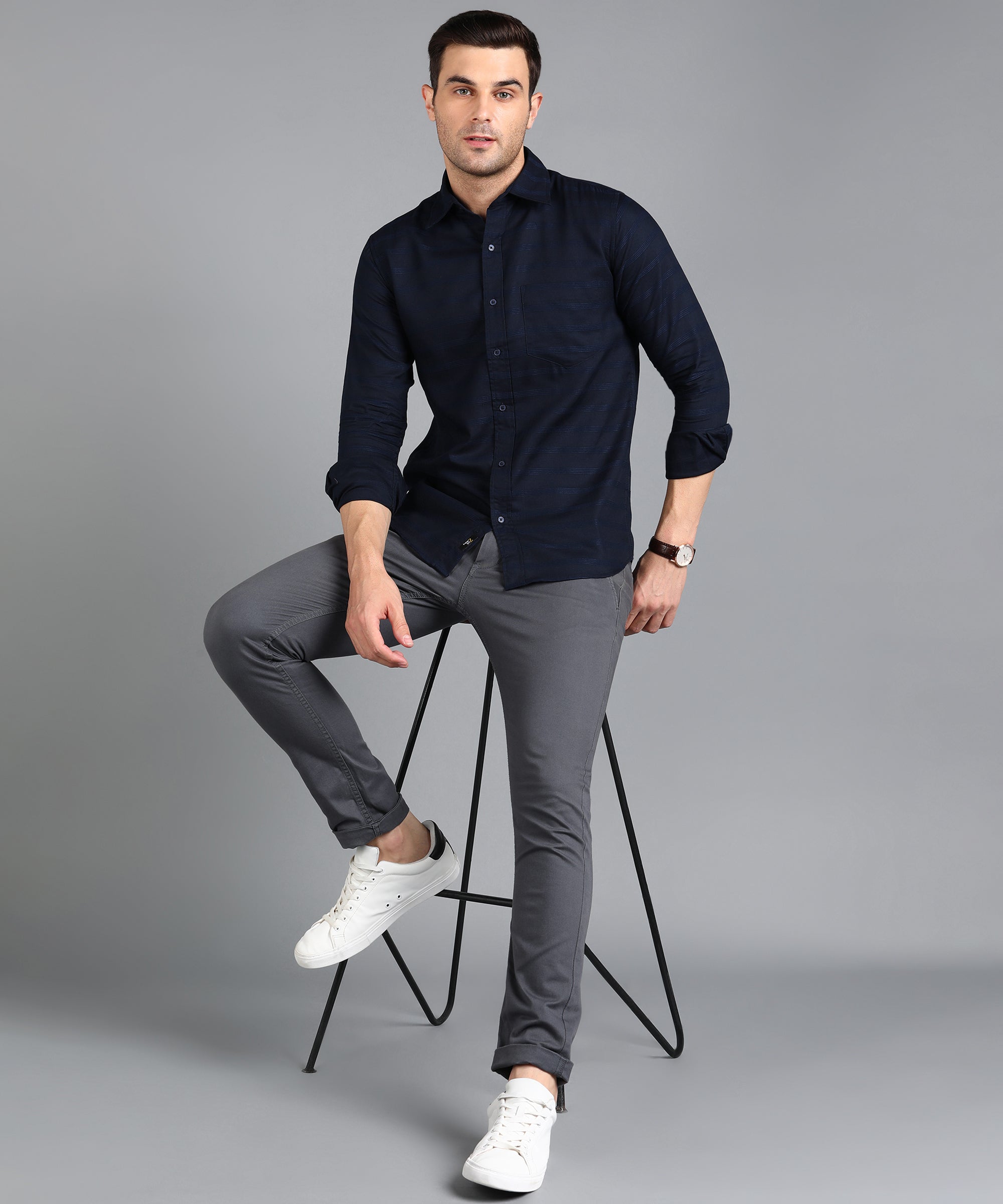 Dark Blue Striped Slim Fit Shirt
