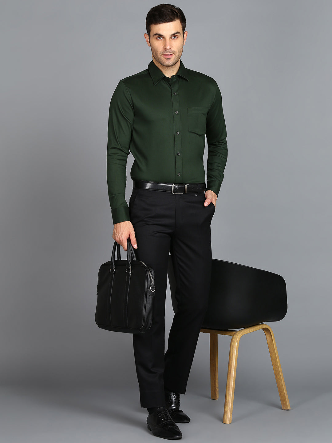Solid Green Slim Fit Shirt
