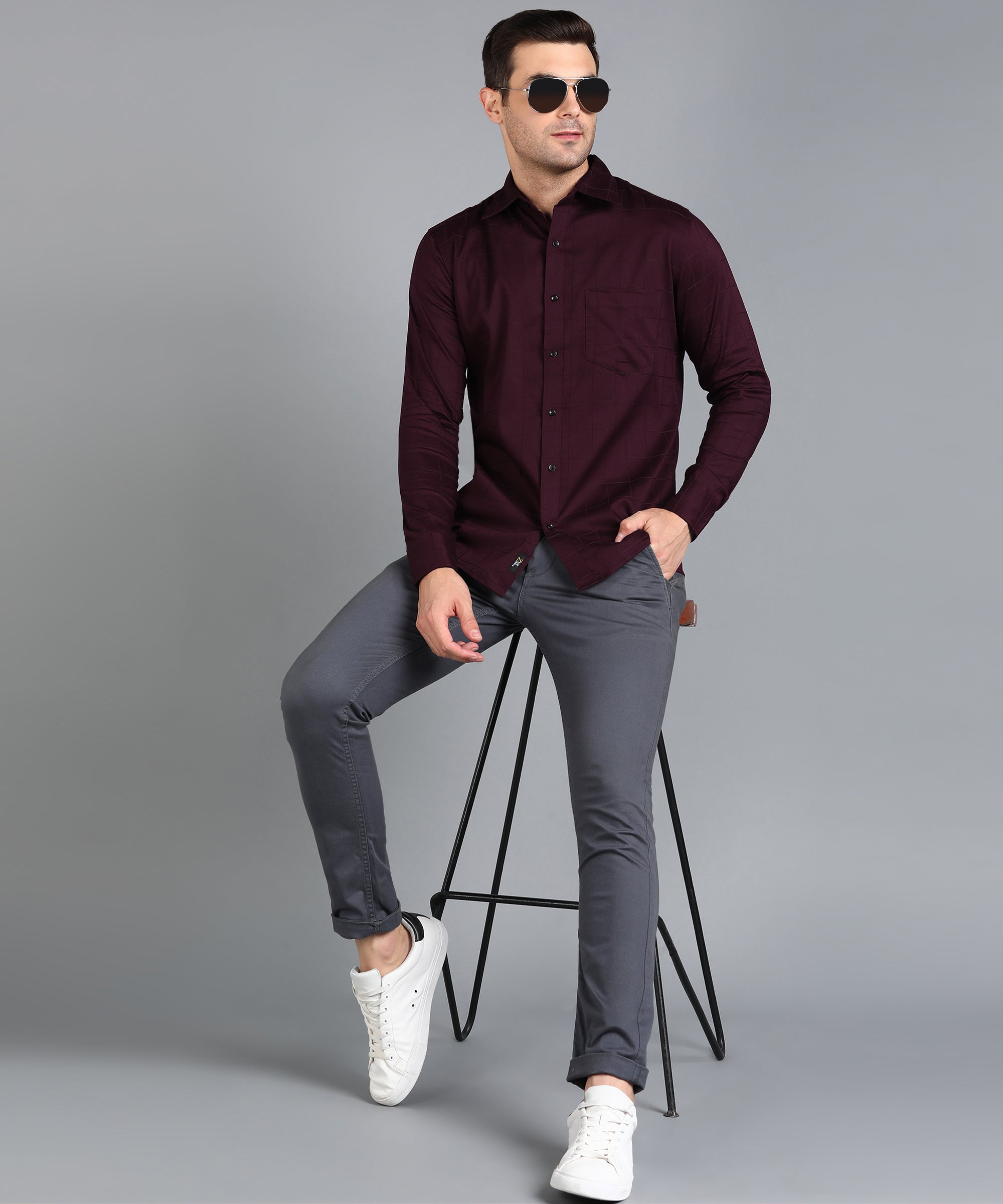 Maroon Checked Slim Fit Shirt