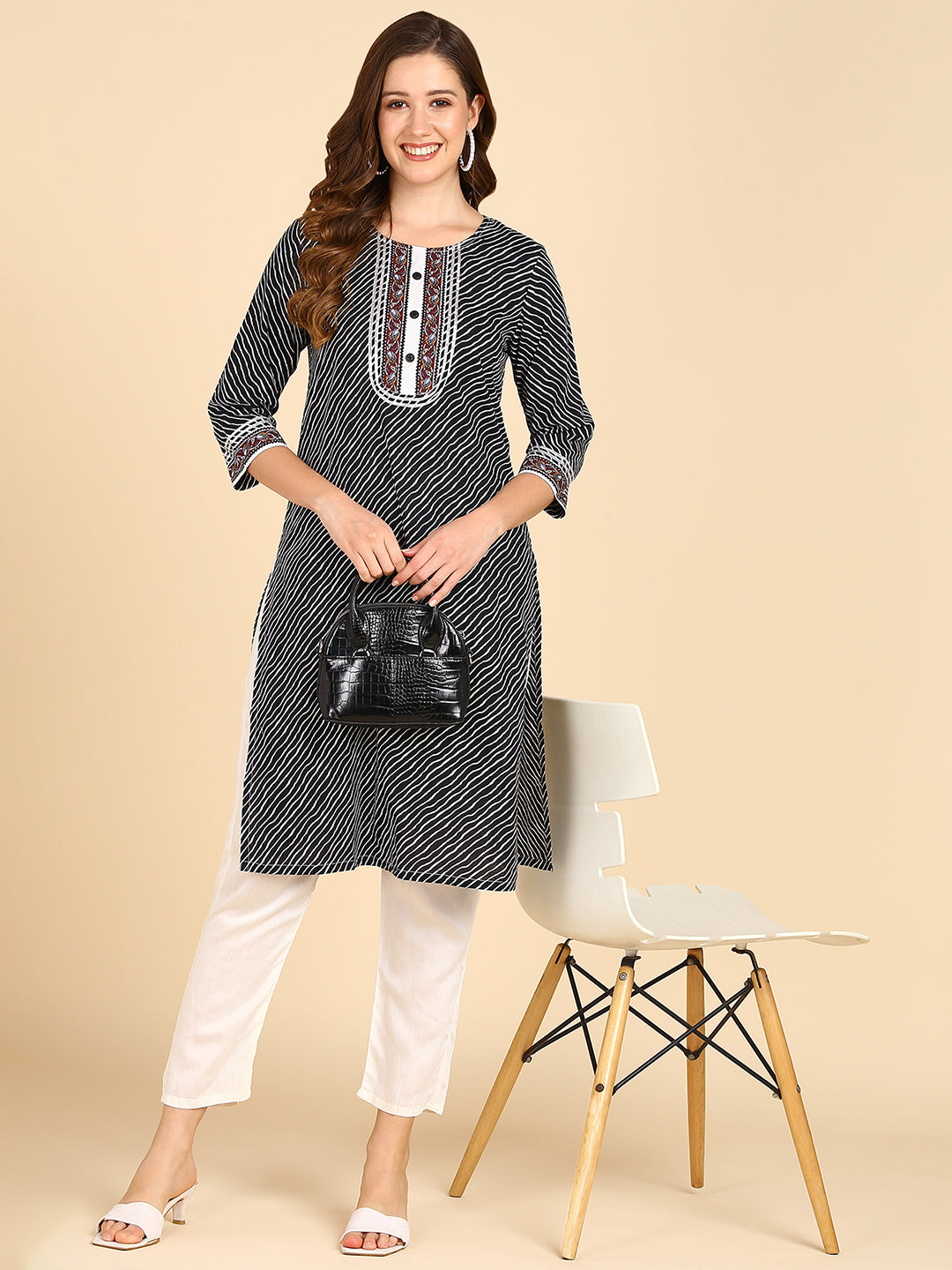 Black leheriya Printed Kurta
