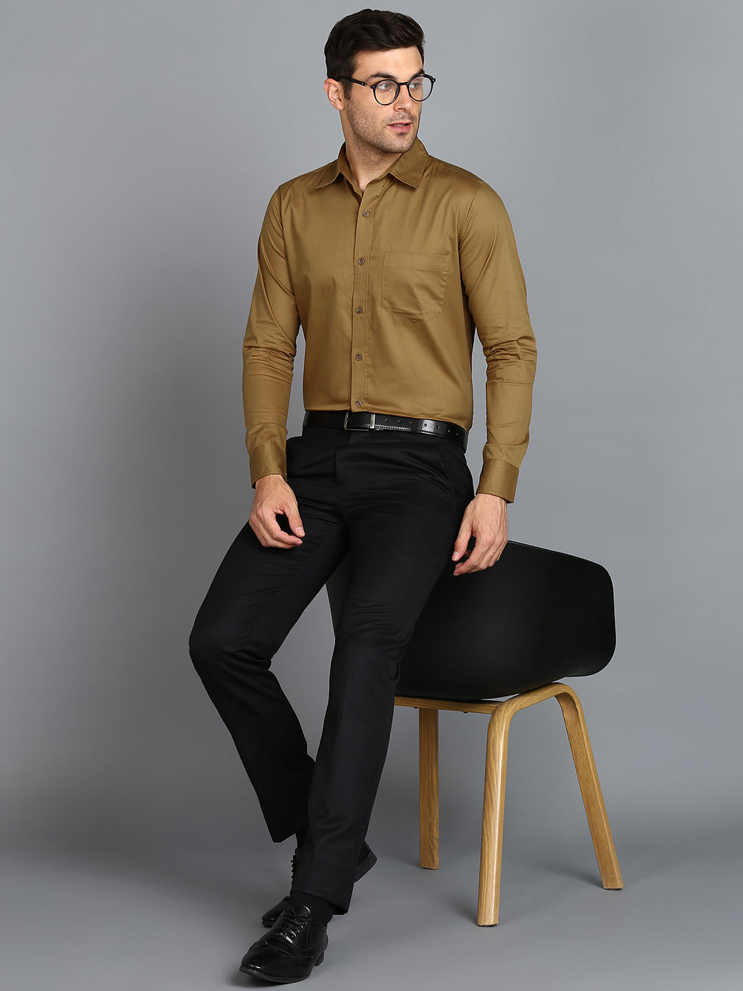Solid Camel Brown Slim Fit Shirt
