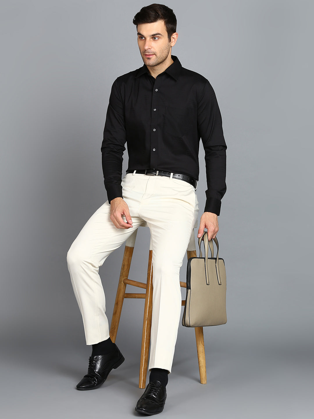Self Checked Dark Black Slim Fit Shirt