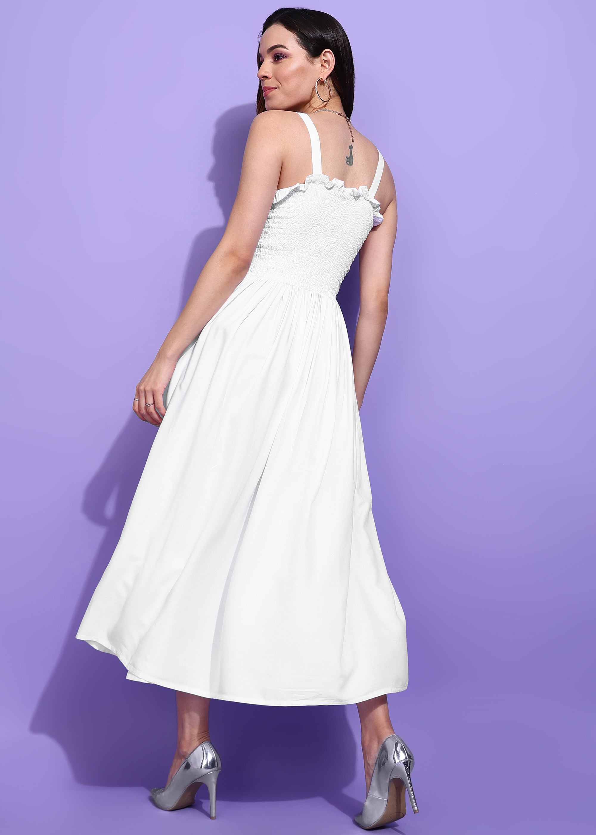 White Sleeveless Smocking Maxi Dress