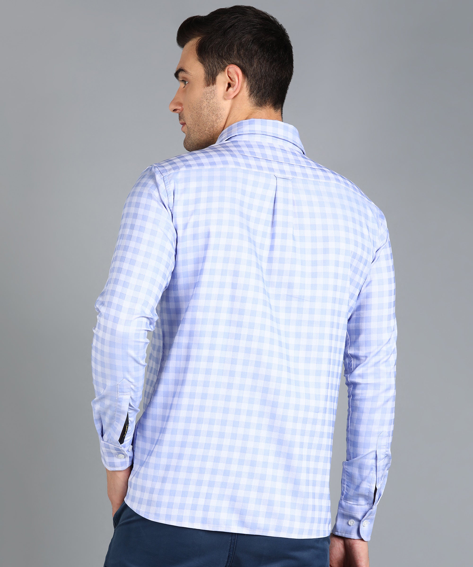 Sky Blue & White Checked Slim Fit Shirt