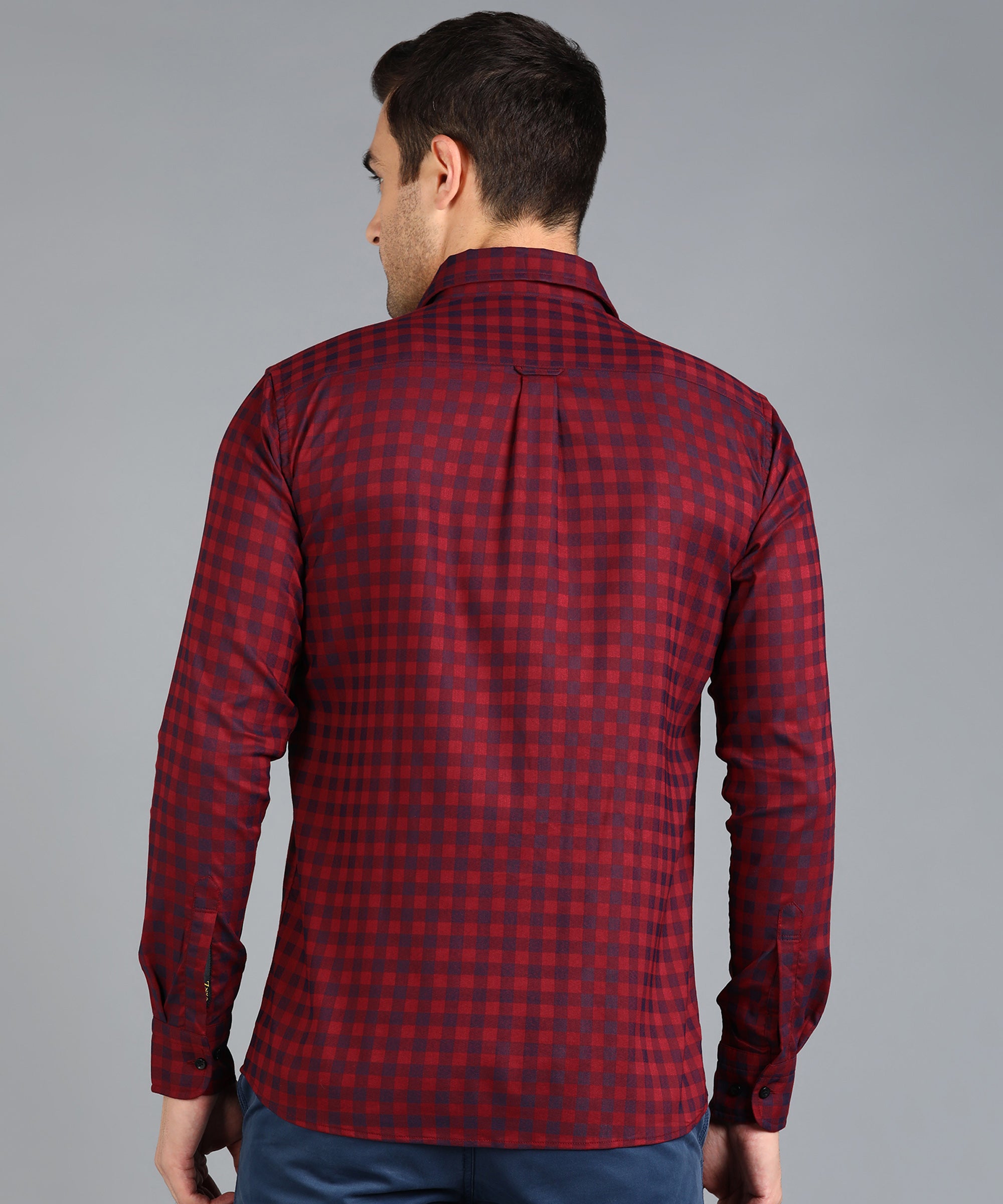 Red & Blue Checked Slim Fit Shirt