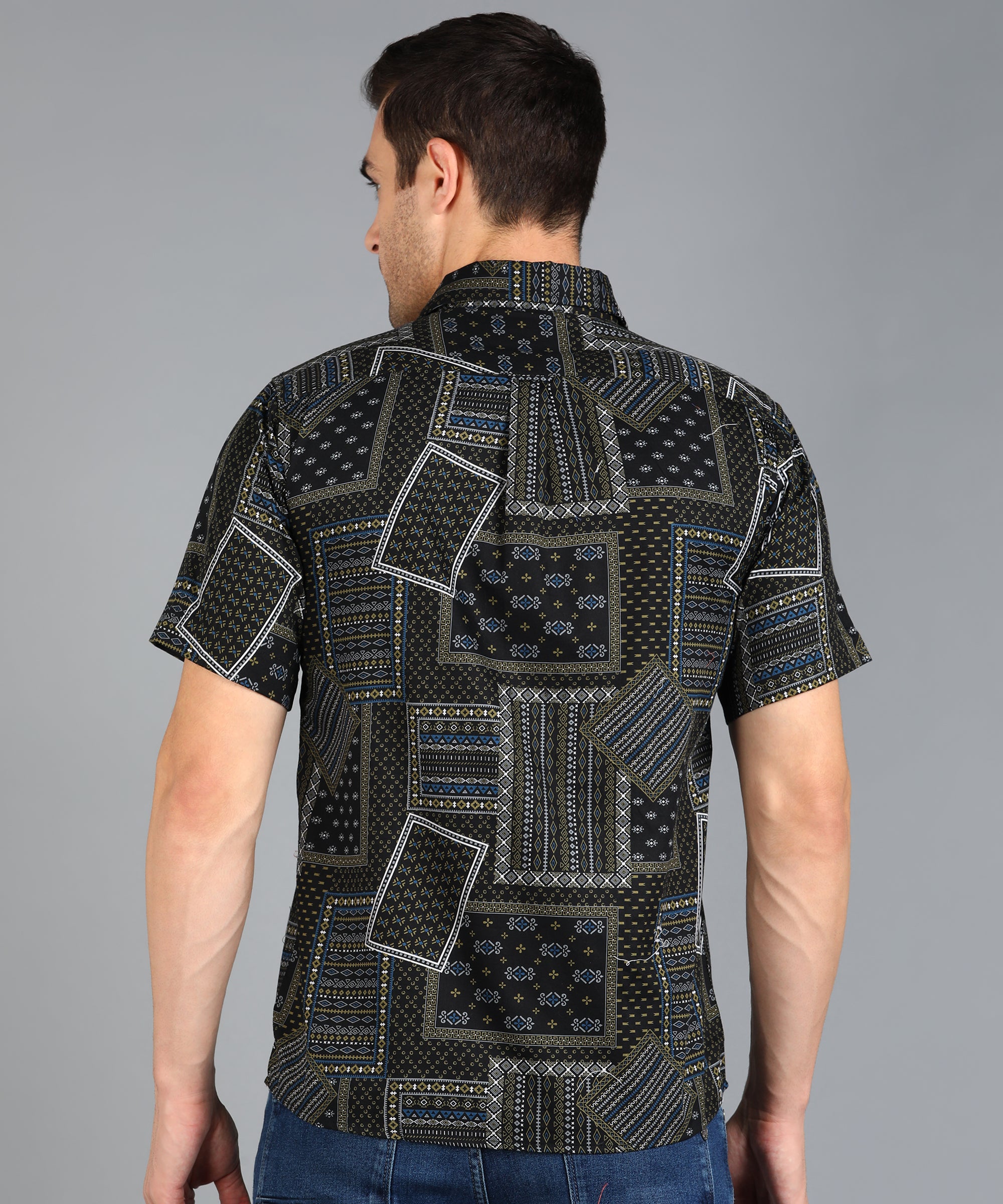 Black Indian Prints Half Slim Fit Shirt