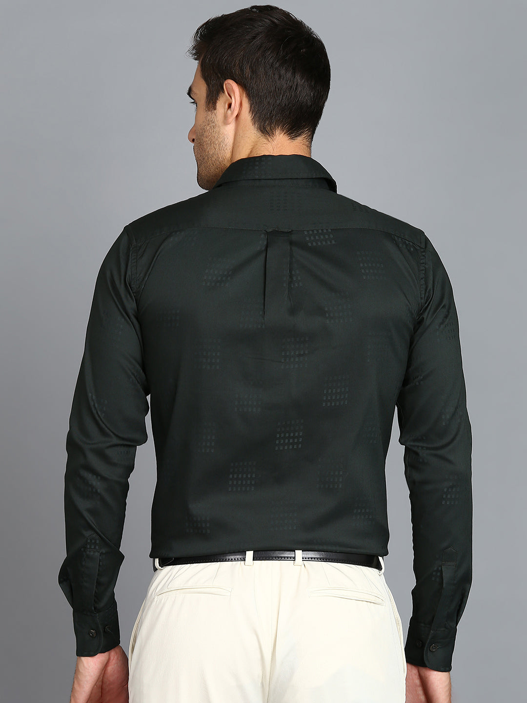 Self Checked Dark Green Slim Fit Shirt