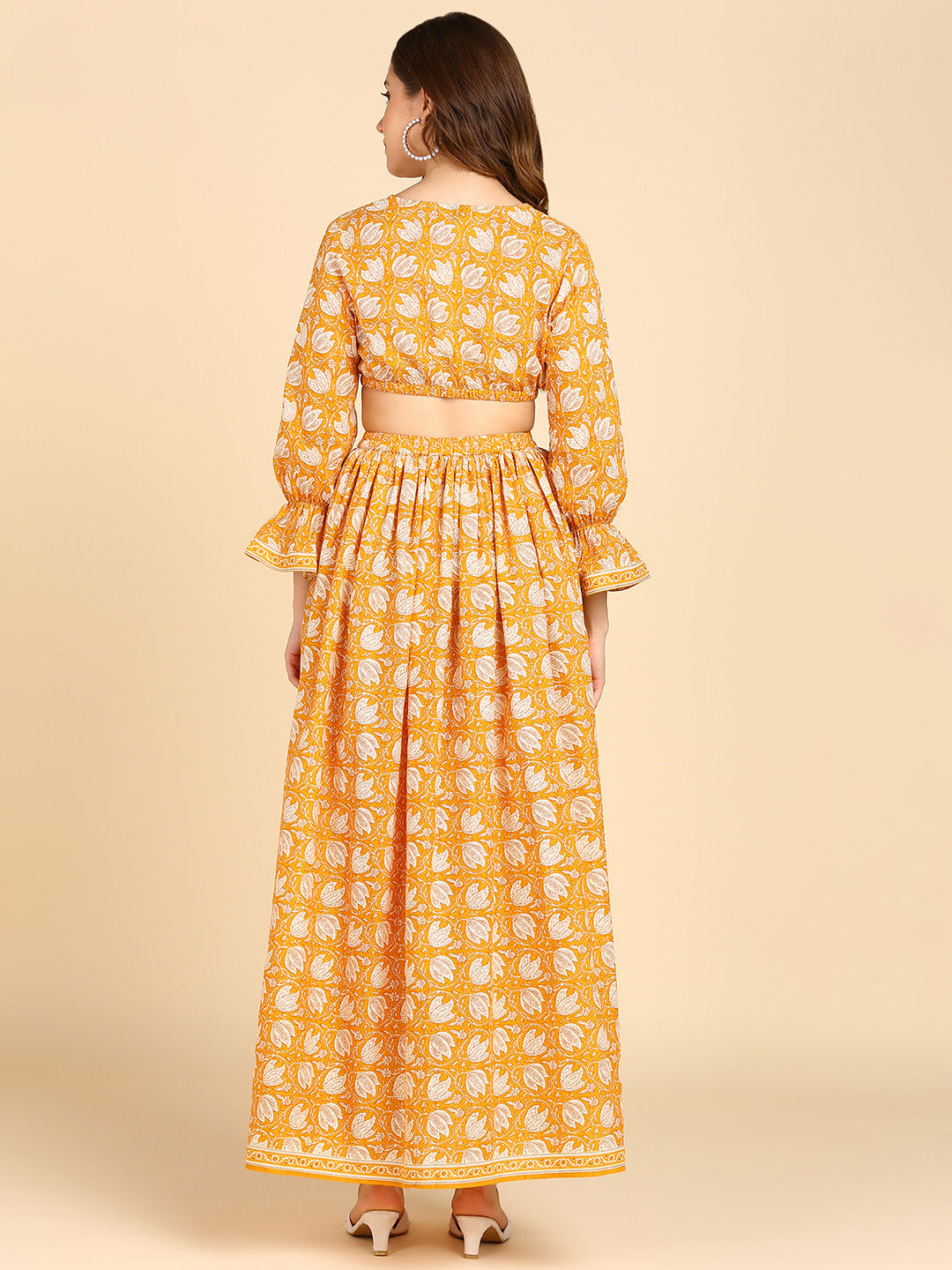 Yellow Floral Waist Cut-Out Maxi Dress Dress