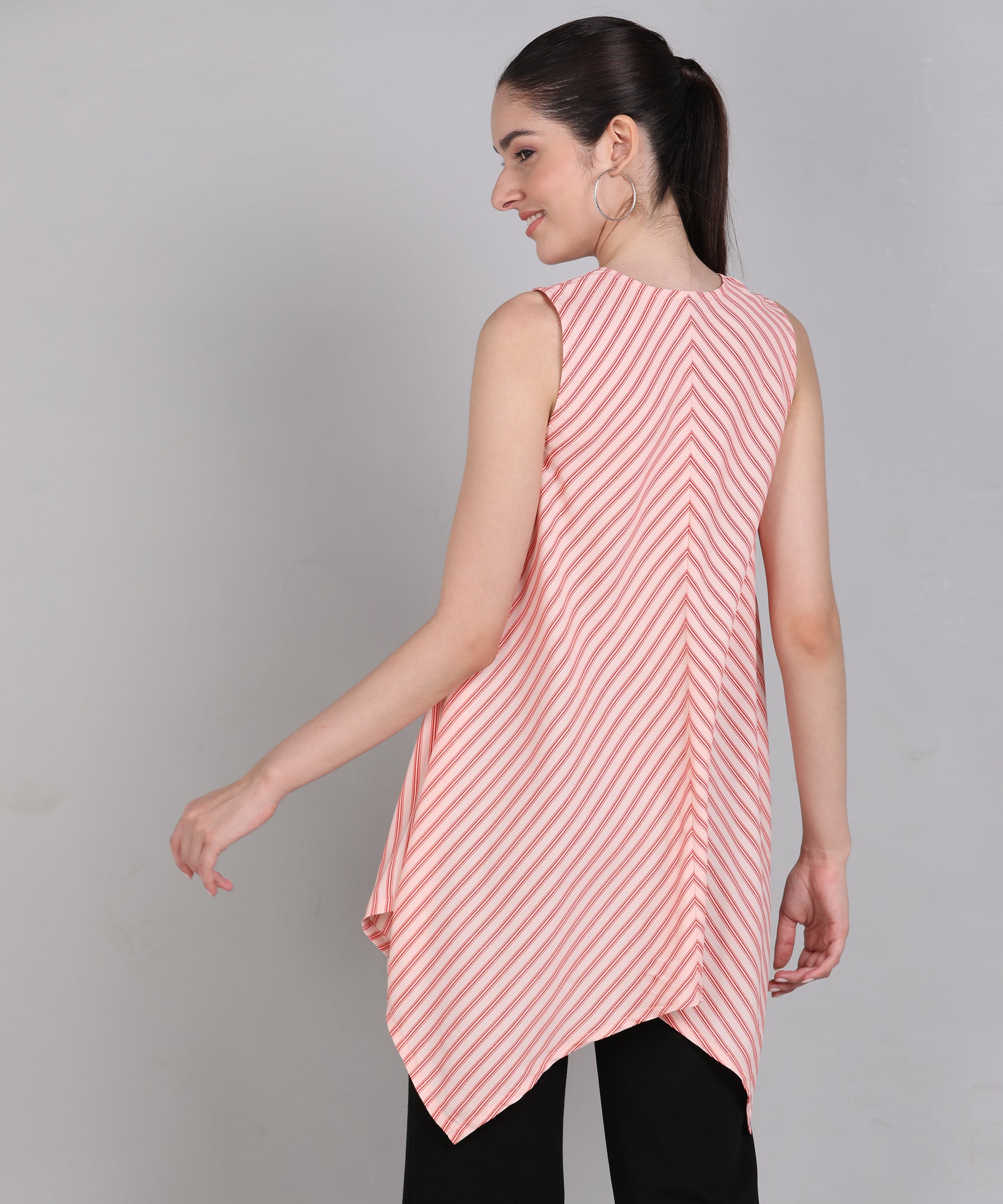 Red Striped High Low Kurti