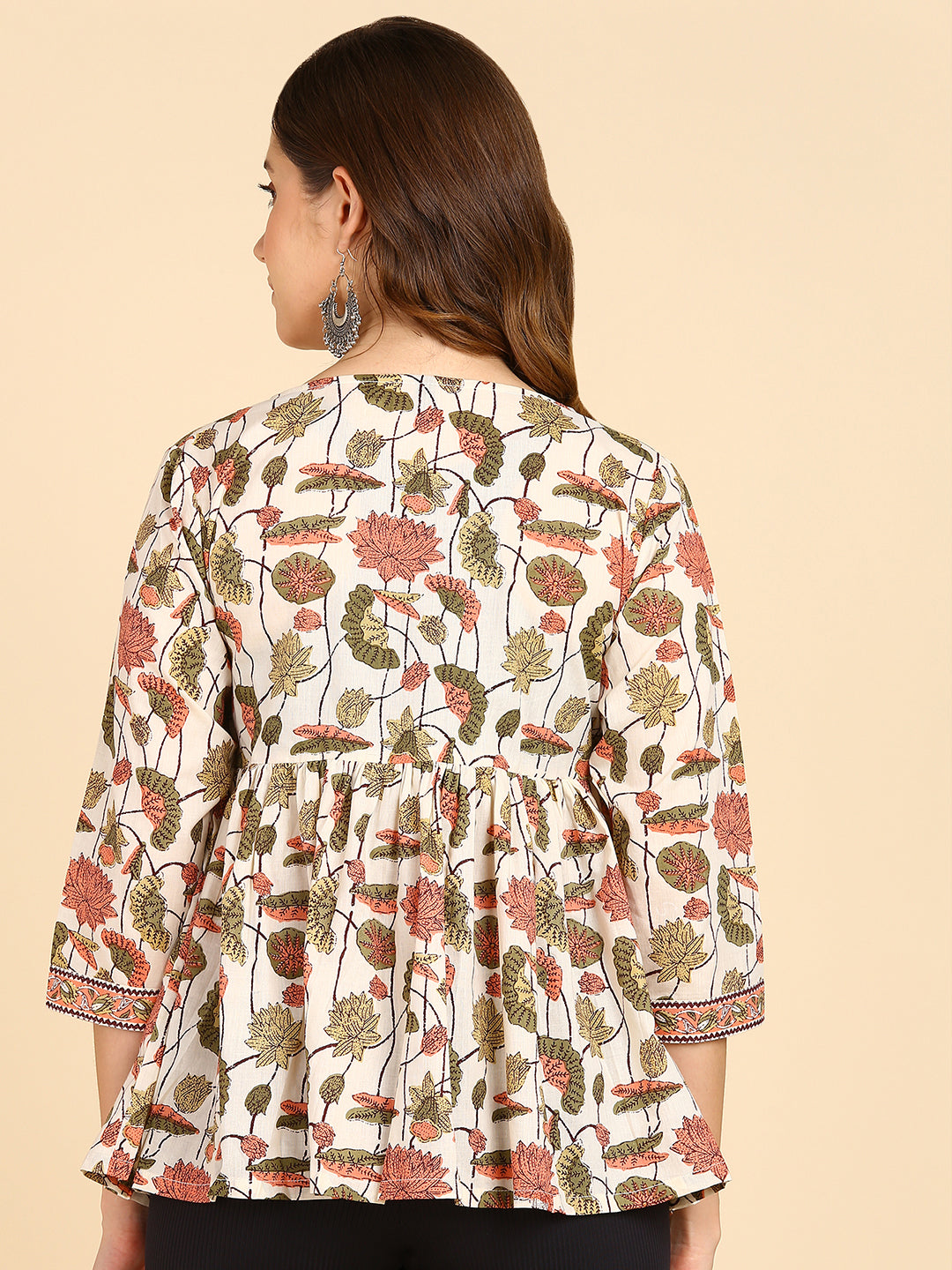 Floral Printed Angrakha Style Cream Top