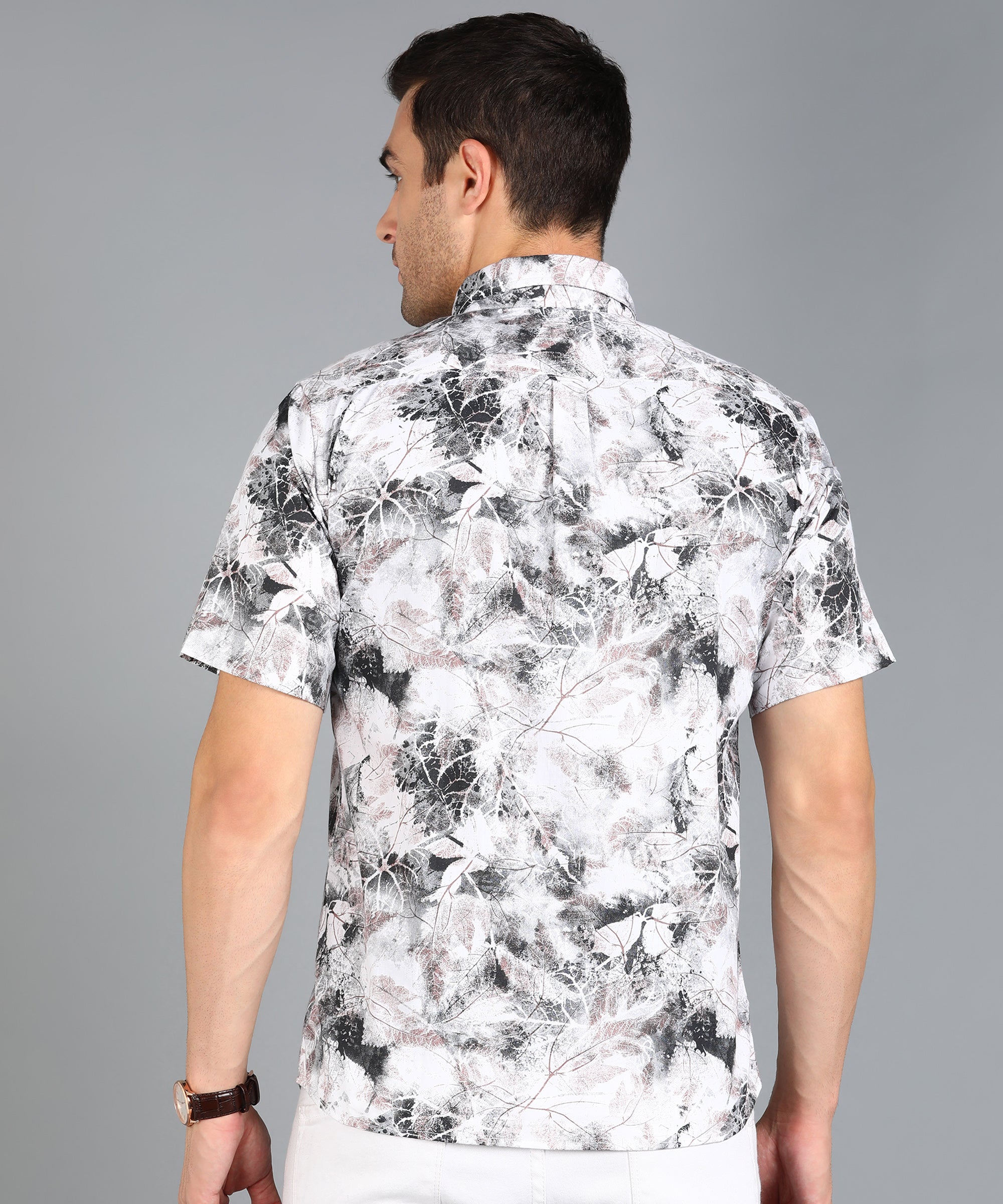 Black & Brown Leaf Printed half Slim Fit Shirt