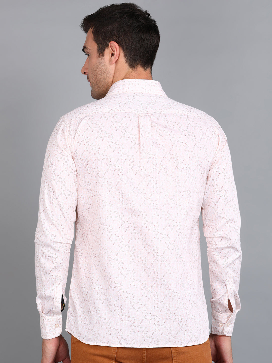 Beige Leaf Printed Slim Fit Shirt