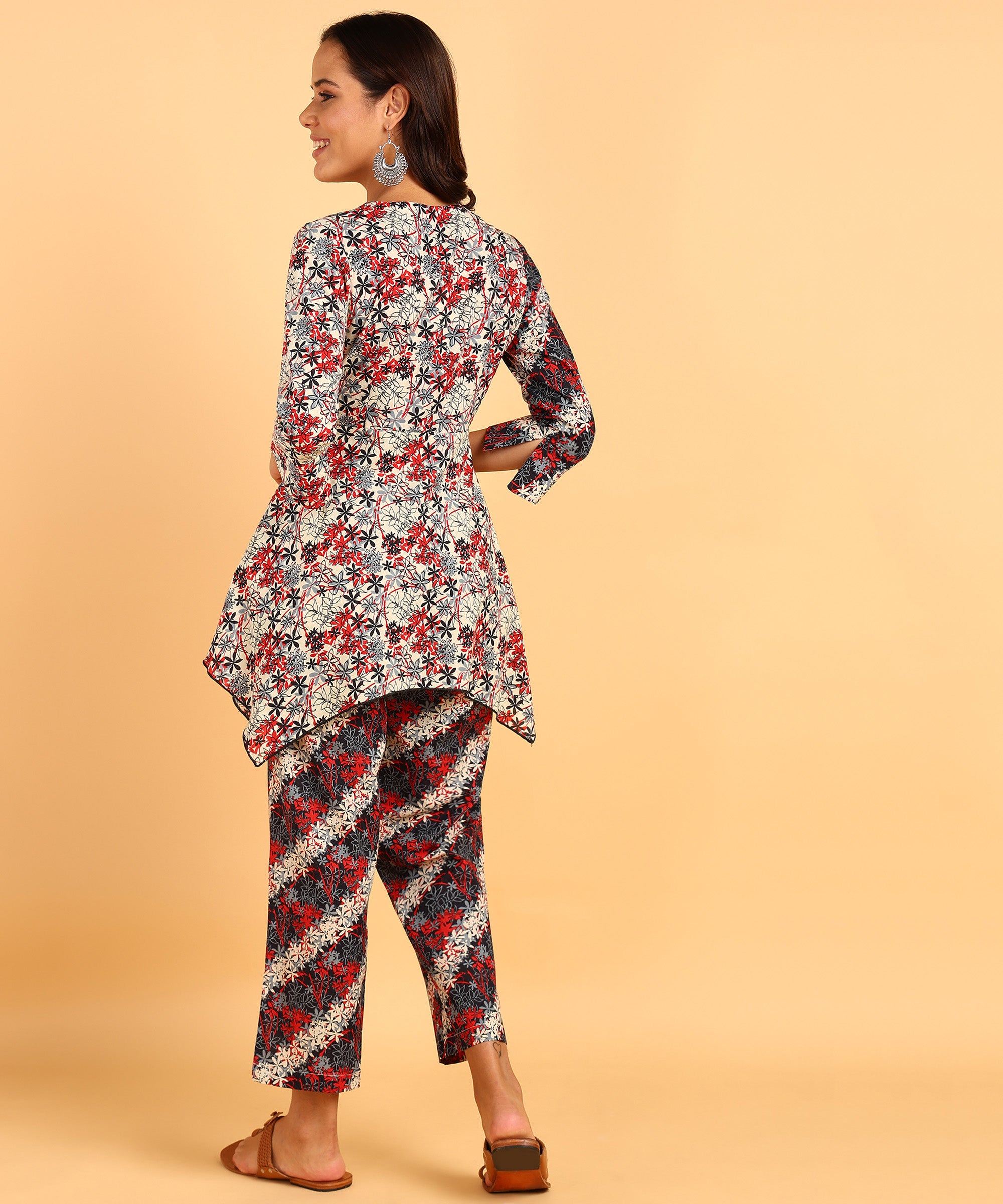 Dual Colored Floral Print Front Tie-Up Top & Pant Set