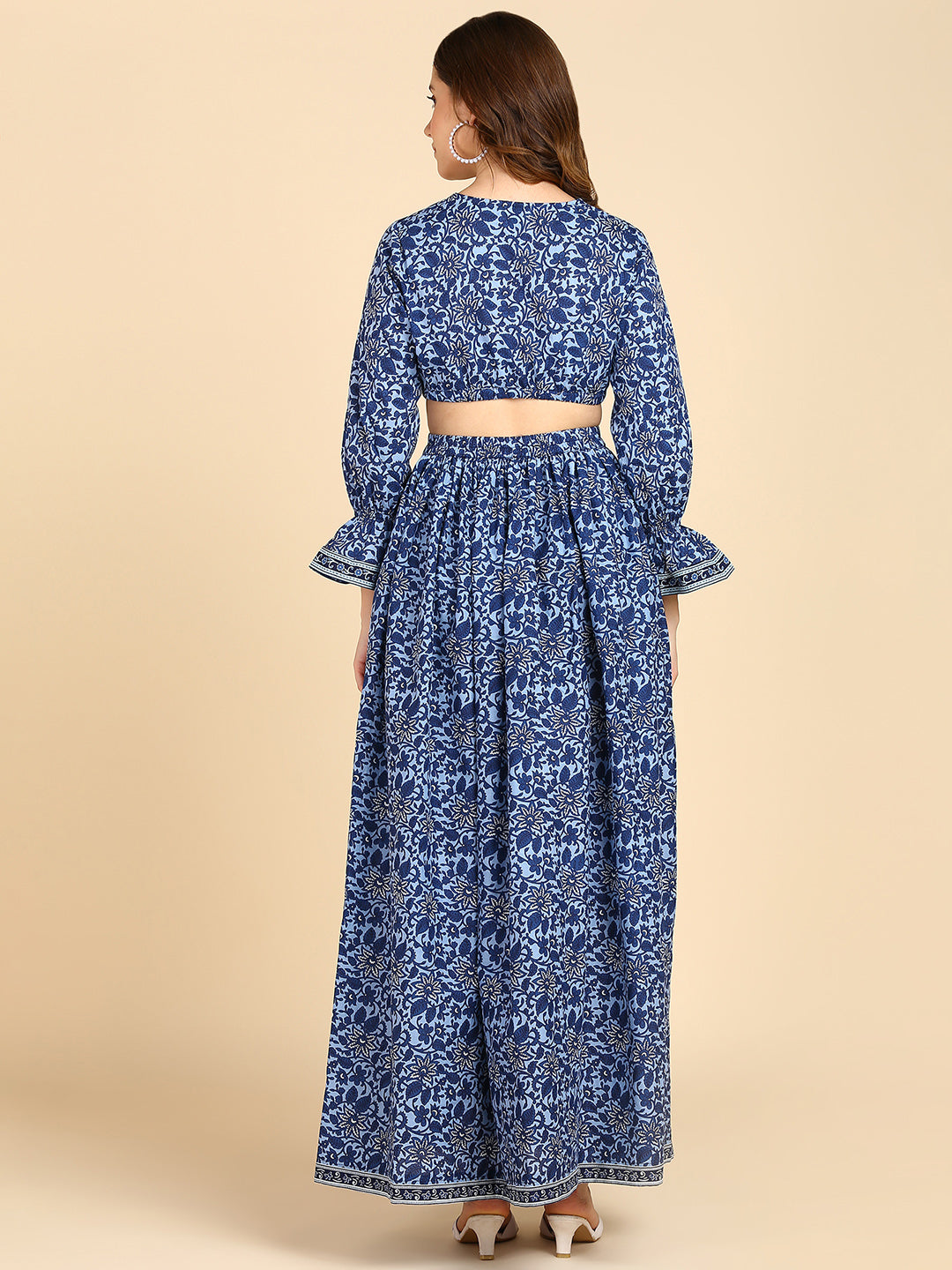 Indigo Blue Floral Waist Cut-Out Maxi DressDress