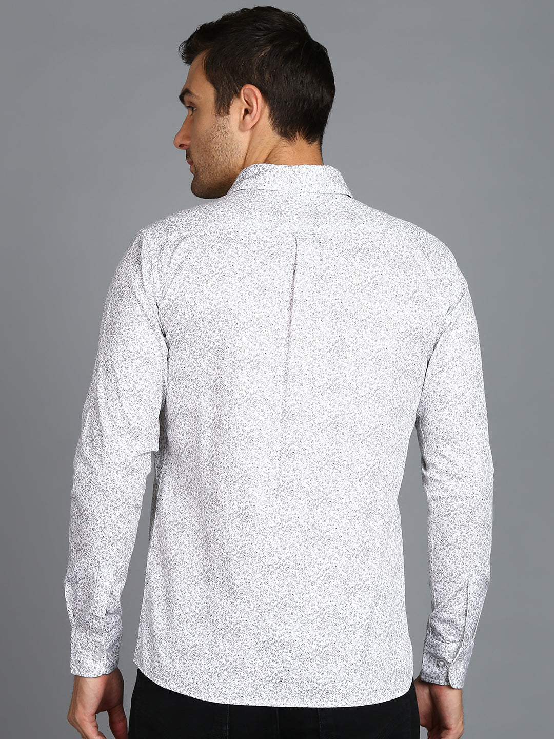 Grey Floral Printed Off White Slim Fit Shirt