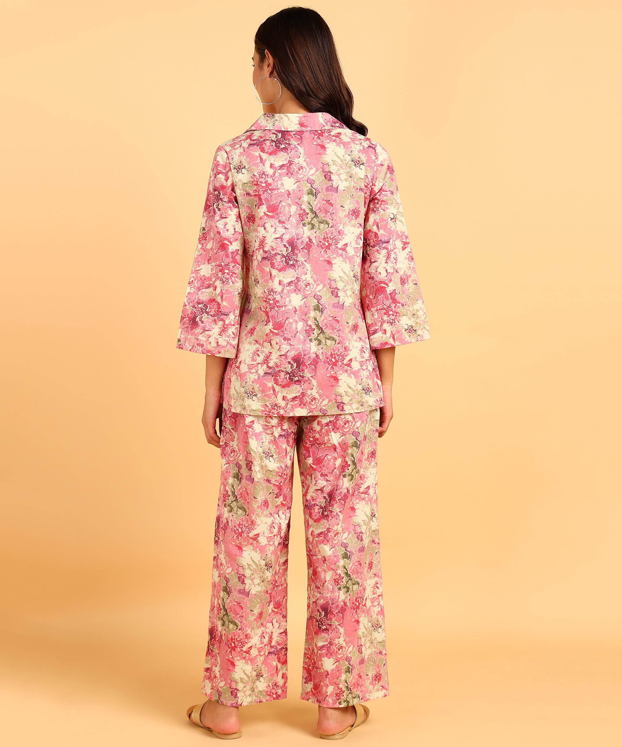 Pink Colored Floral Print Shirt & Pant Set