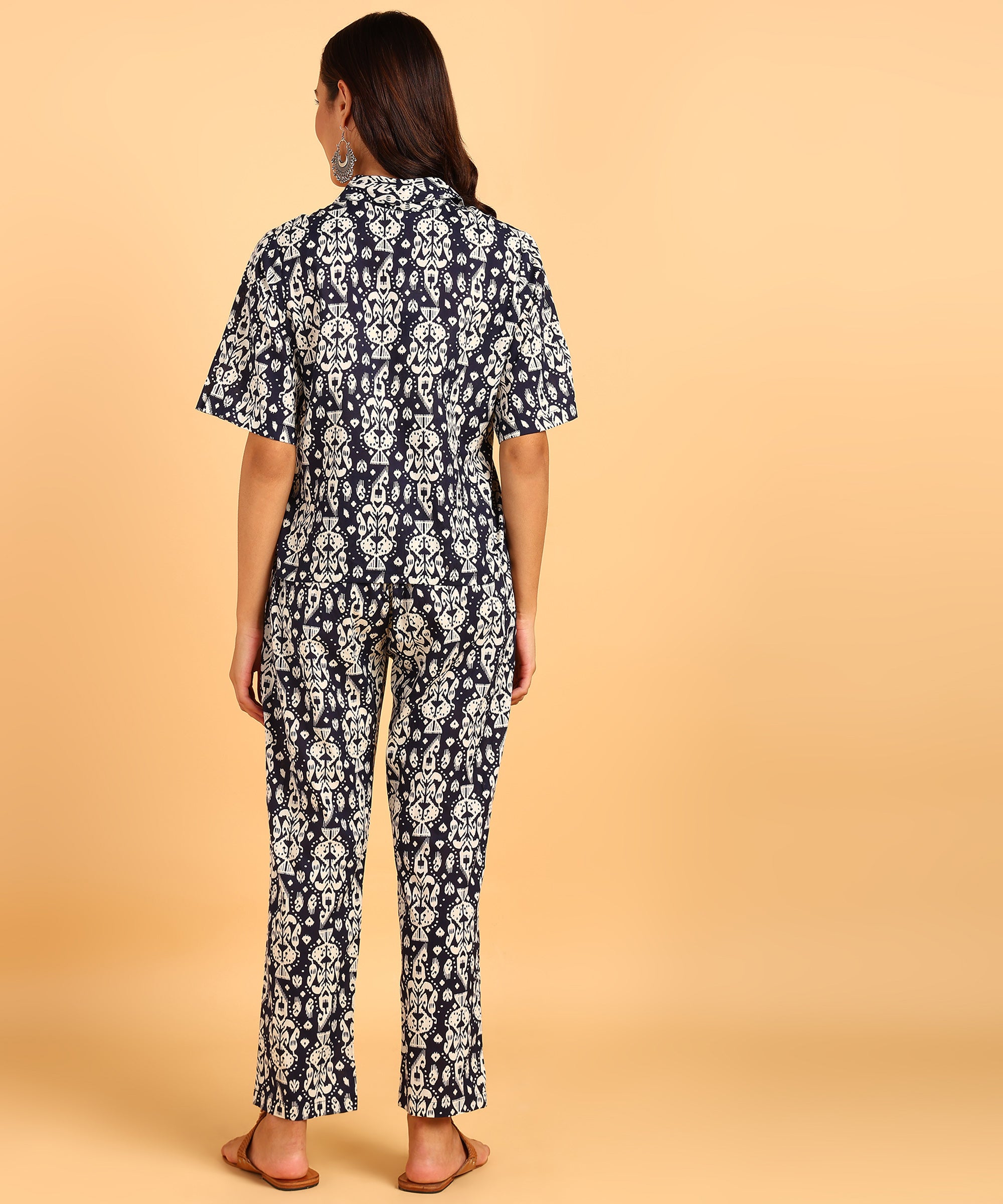 Navy Blue Printed Three Piece Set