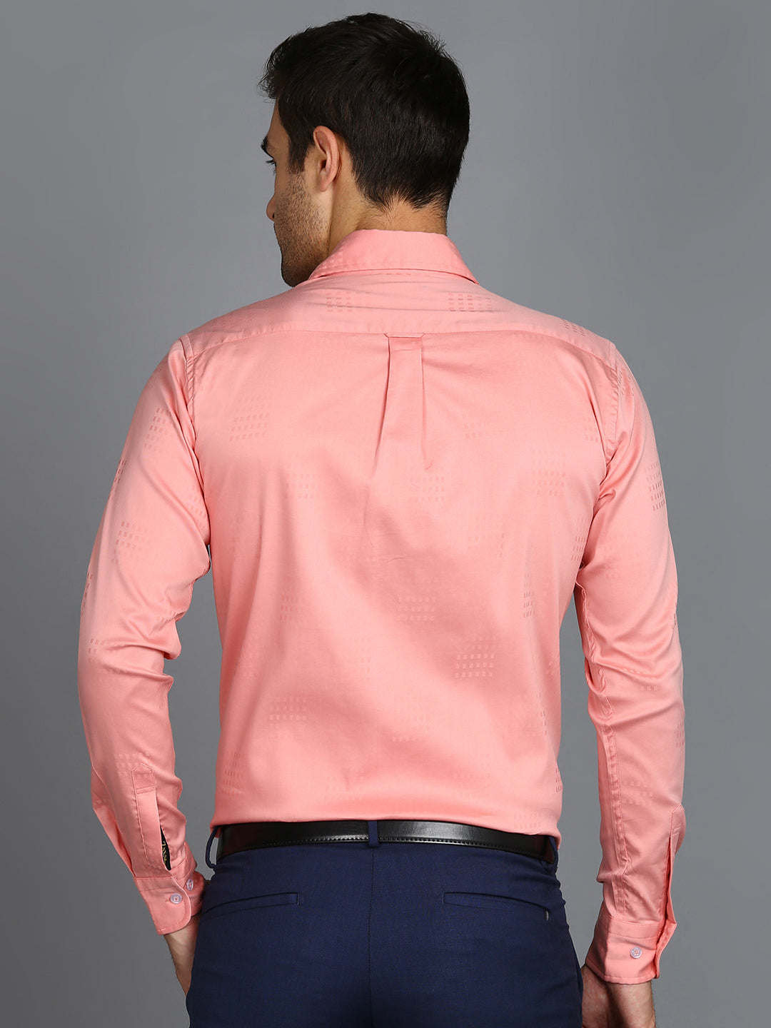 Self Checked Dark Peach Slim Fit Shirt