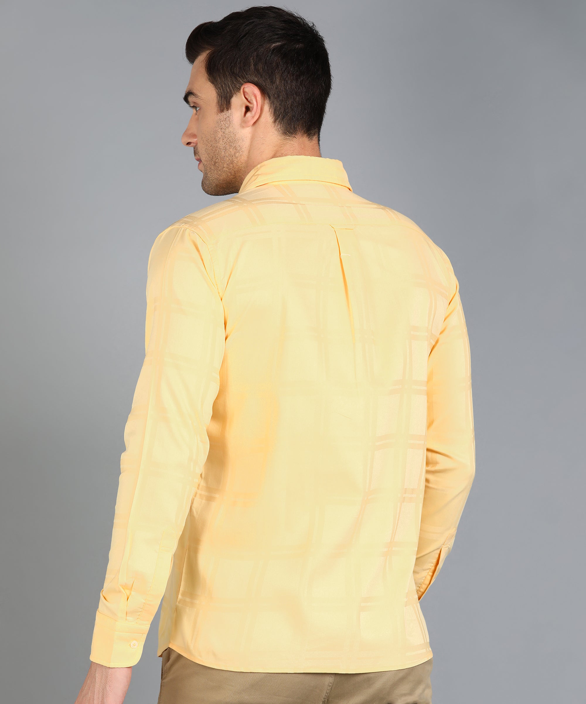 Self Design Yellow Slim Fit Shirt