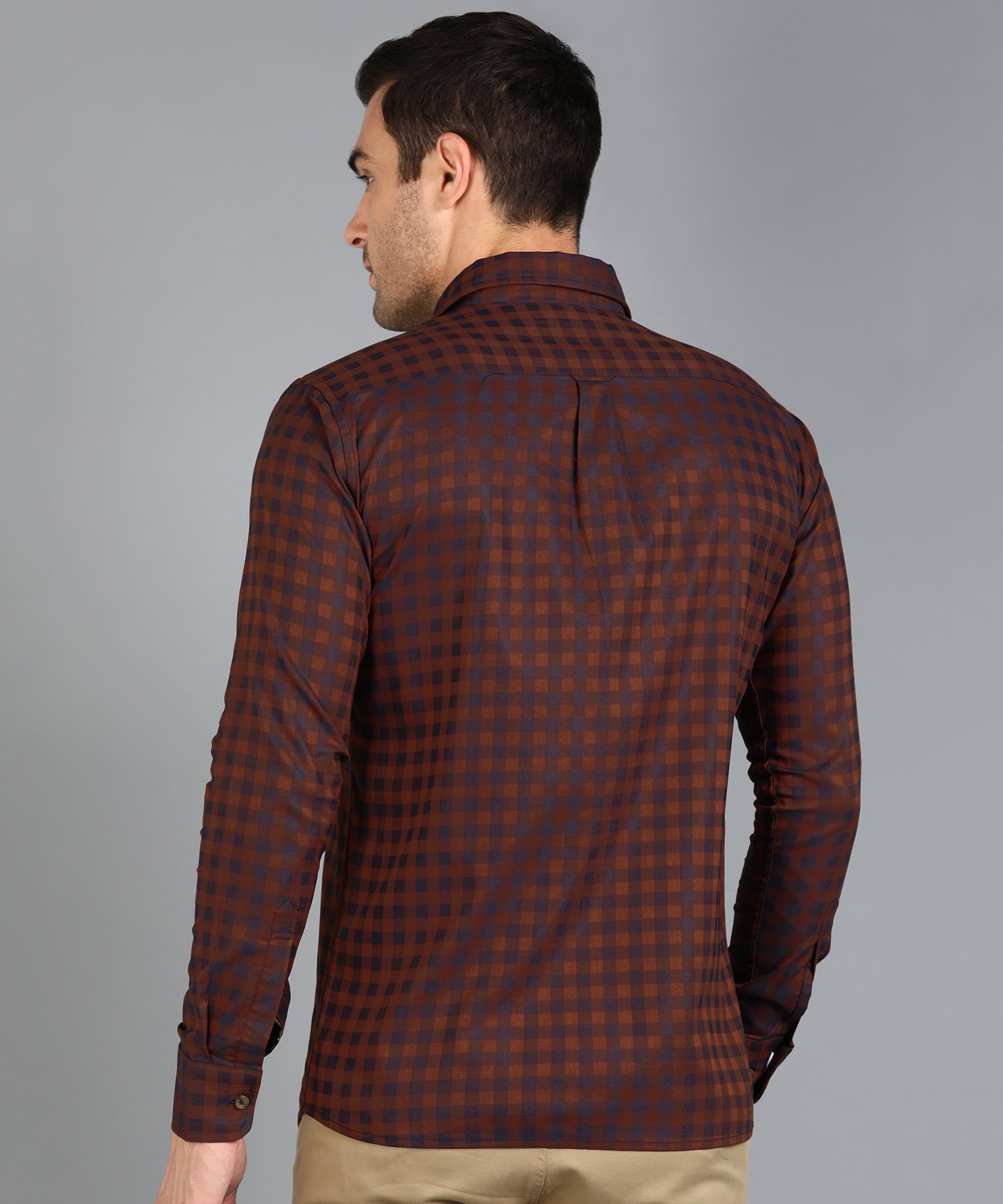 Brown & Blue Checked Slim Fit Shirt