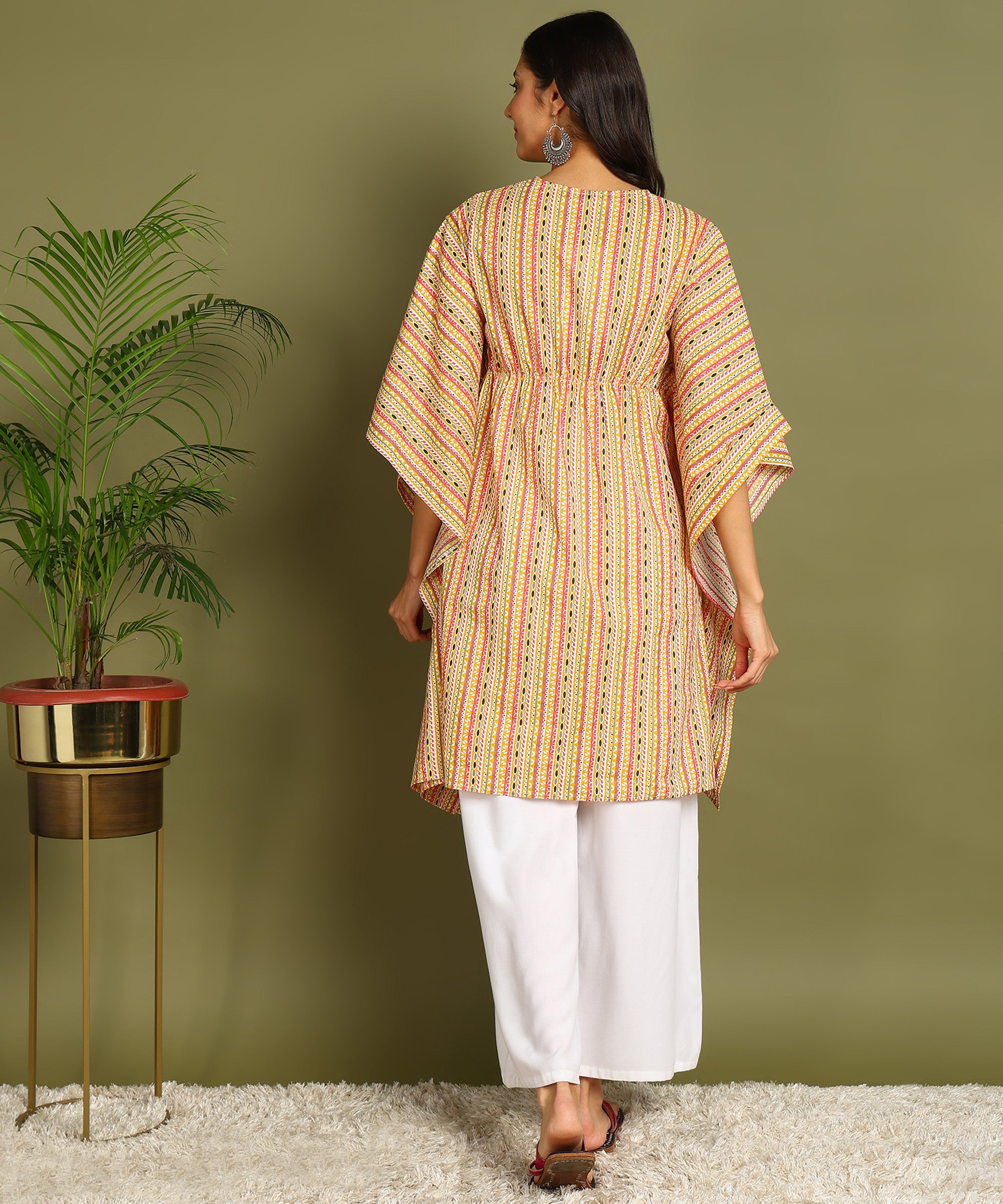 Yellow Printed Maternity Wear Kaftan