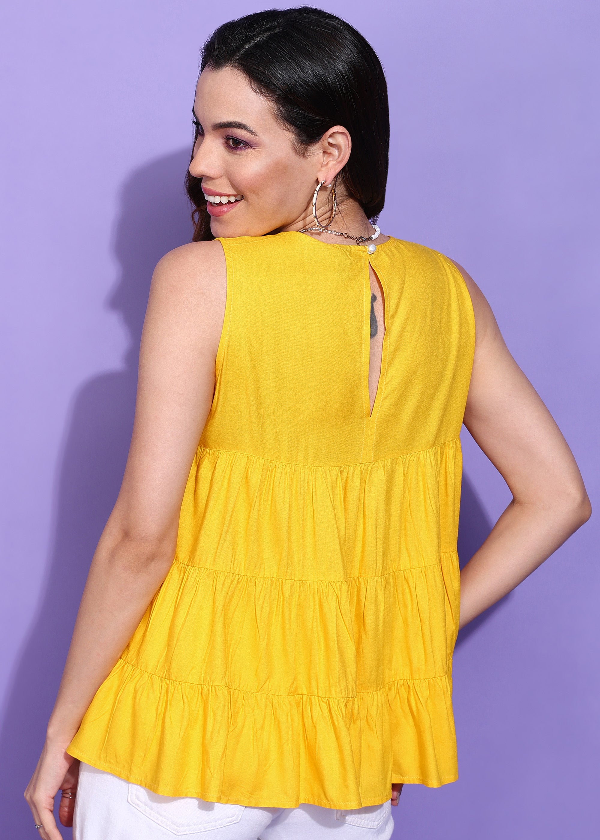 Sleeveless Sunshine Yellow Tiered Top