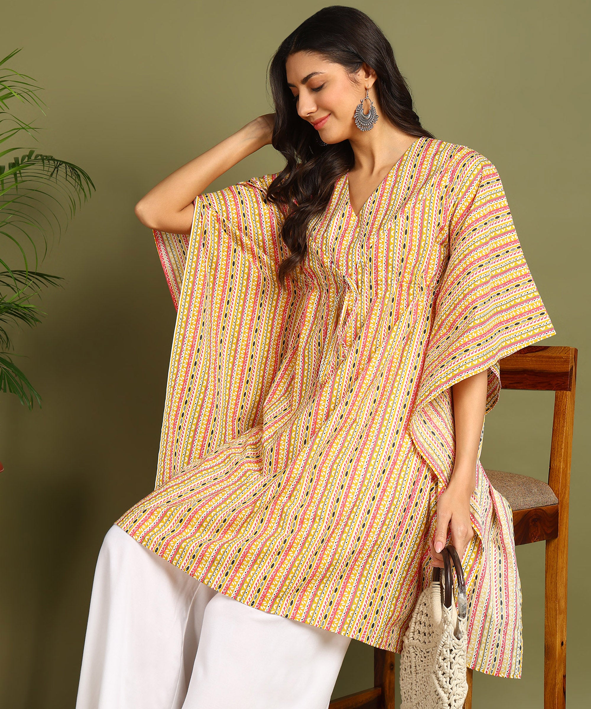 Yellow Printed Maternity Wear Kaftan