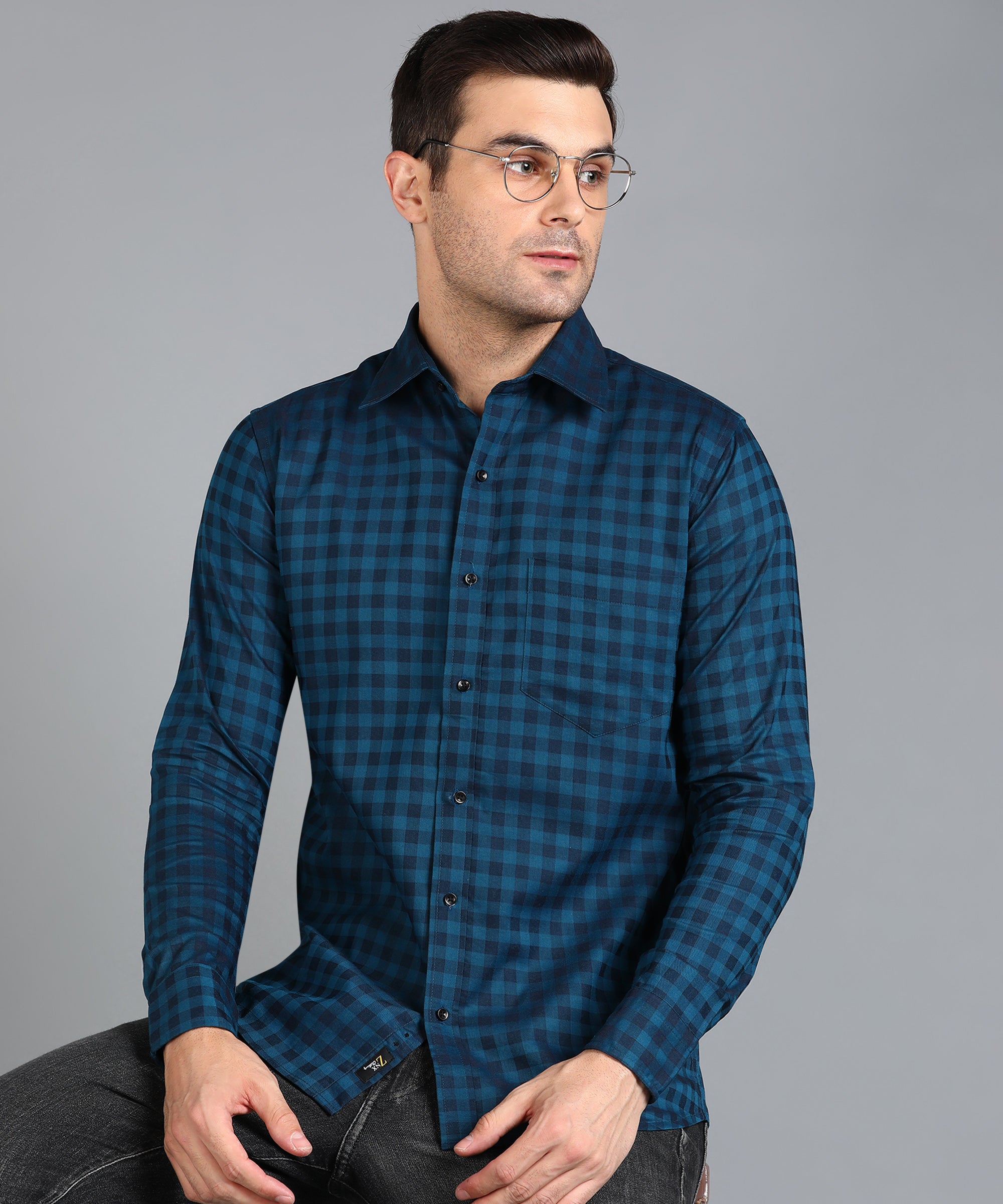 Royal Blue Checked Slim Fit Shirt