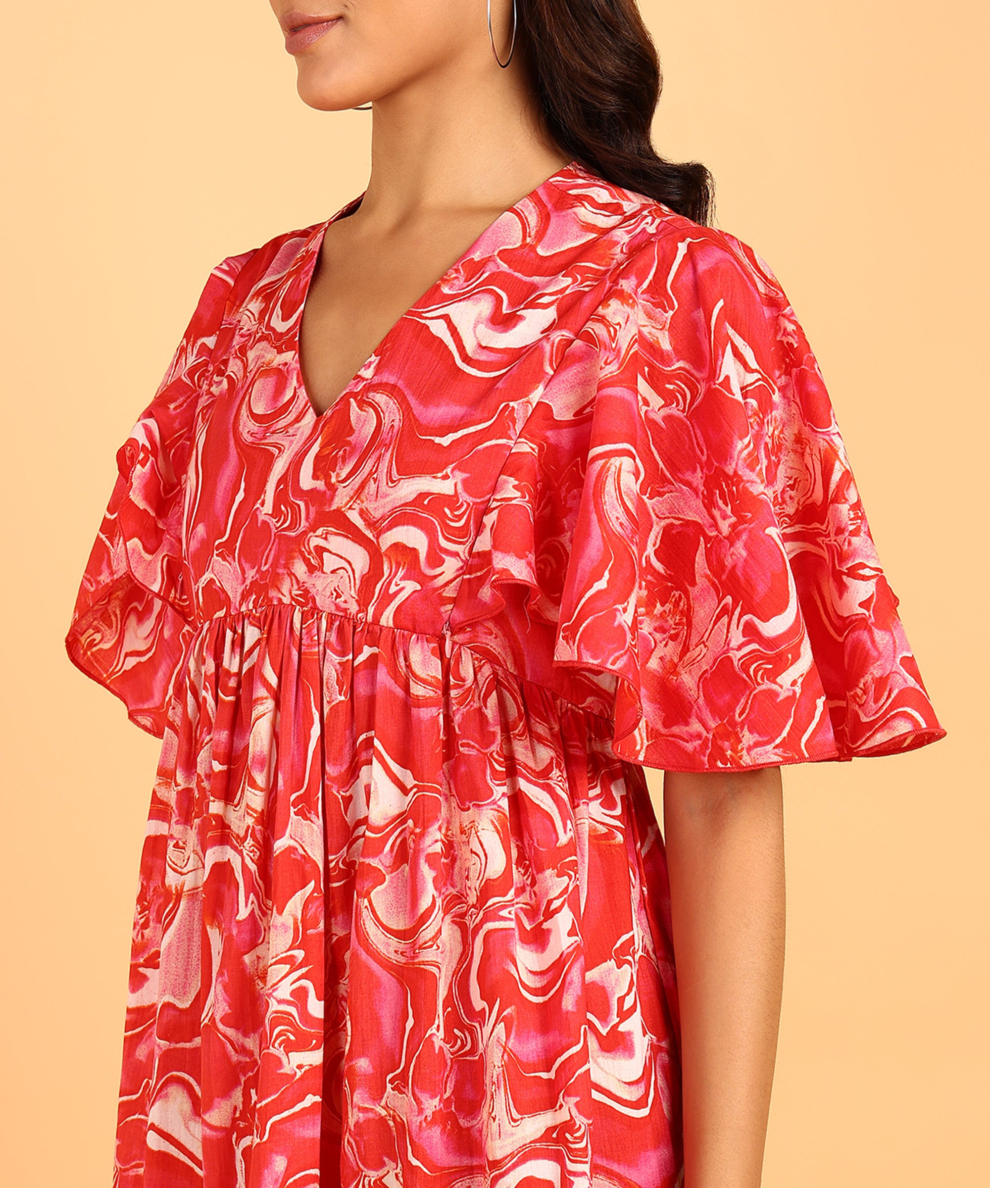 Red Colored Printed Maternity Wear Maxi Dress