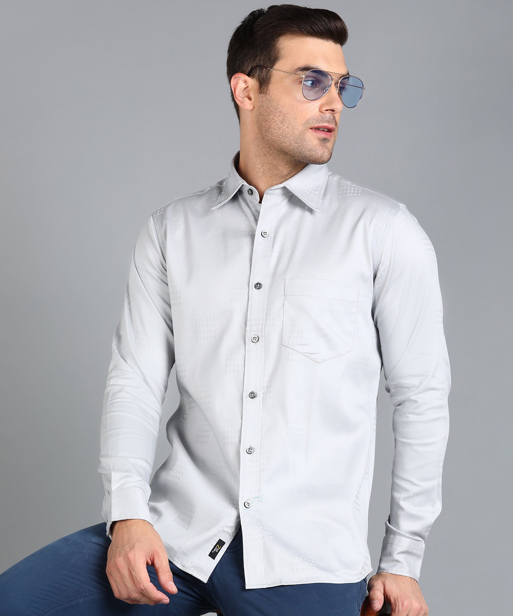 Self Checked Grey Slim Fit Slim Fit Shirt