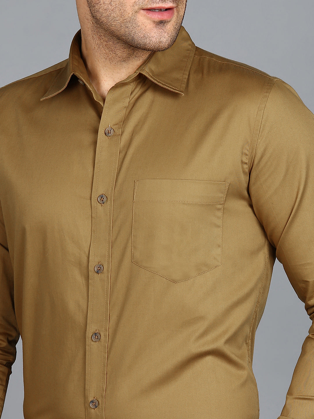 Solid Camel Brown Slim Fit Shirt