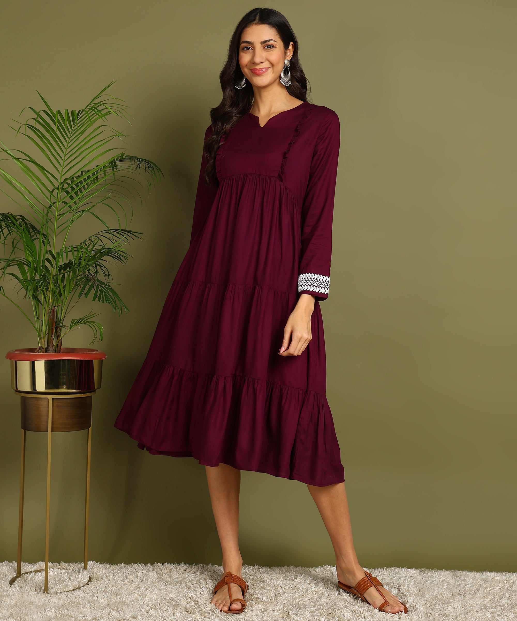 Purple Maternity Wear Midi Dress