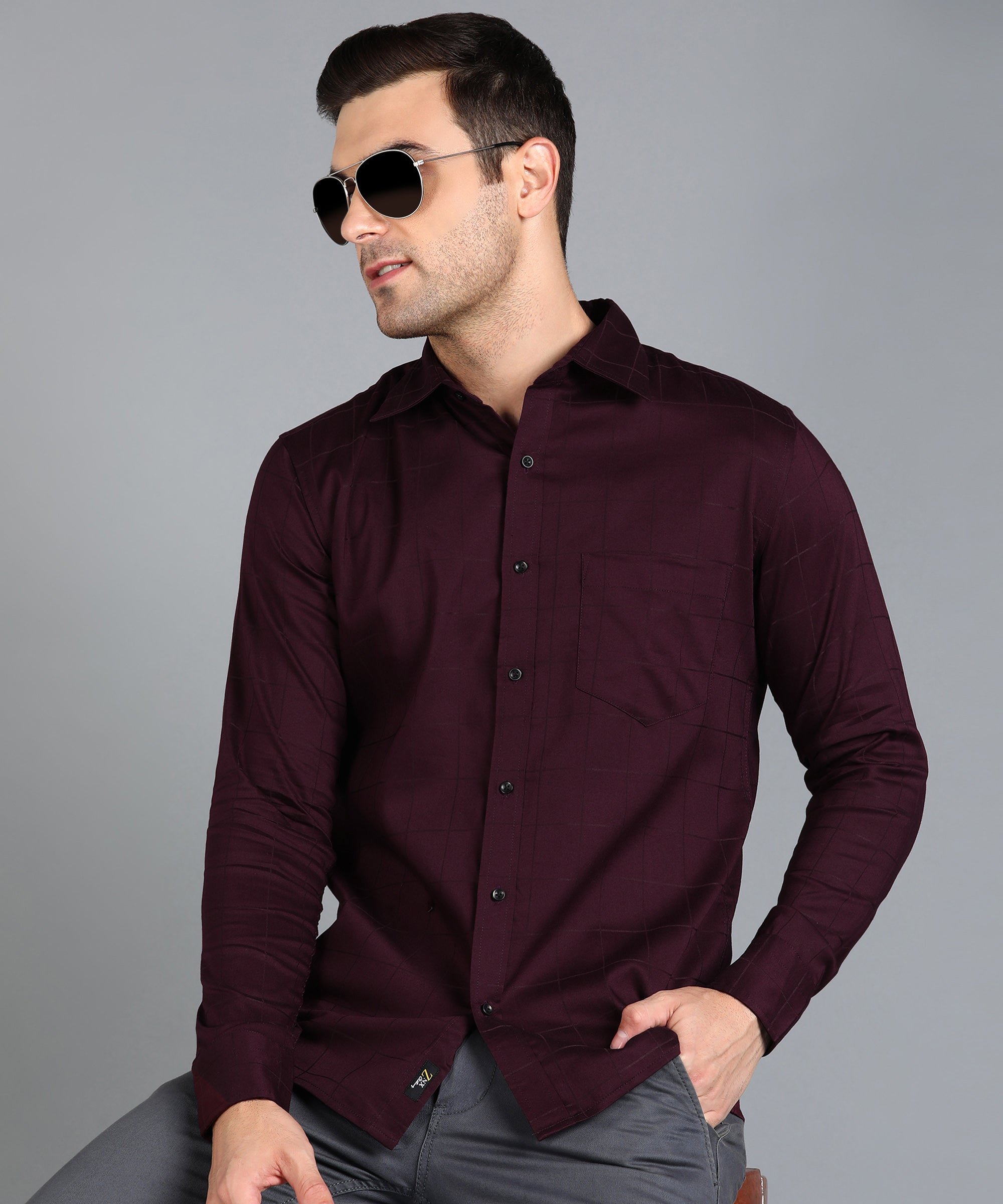 Maroon Checked Slim Fit Shirt